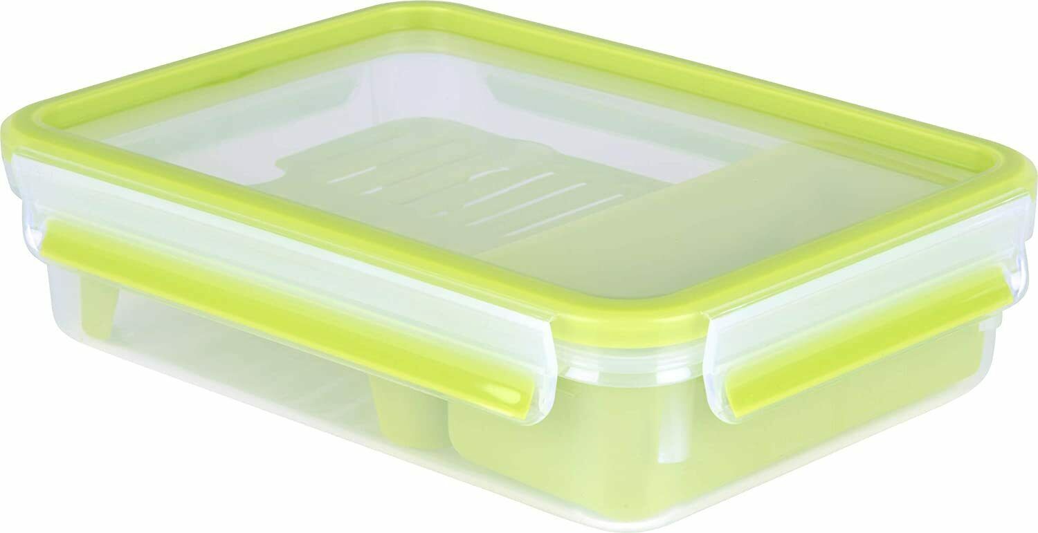 Brunchbox Clip & Go inkl. Gittereinsatz + Schälchen 1,2L transparent grün dicht