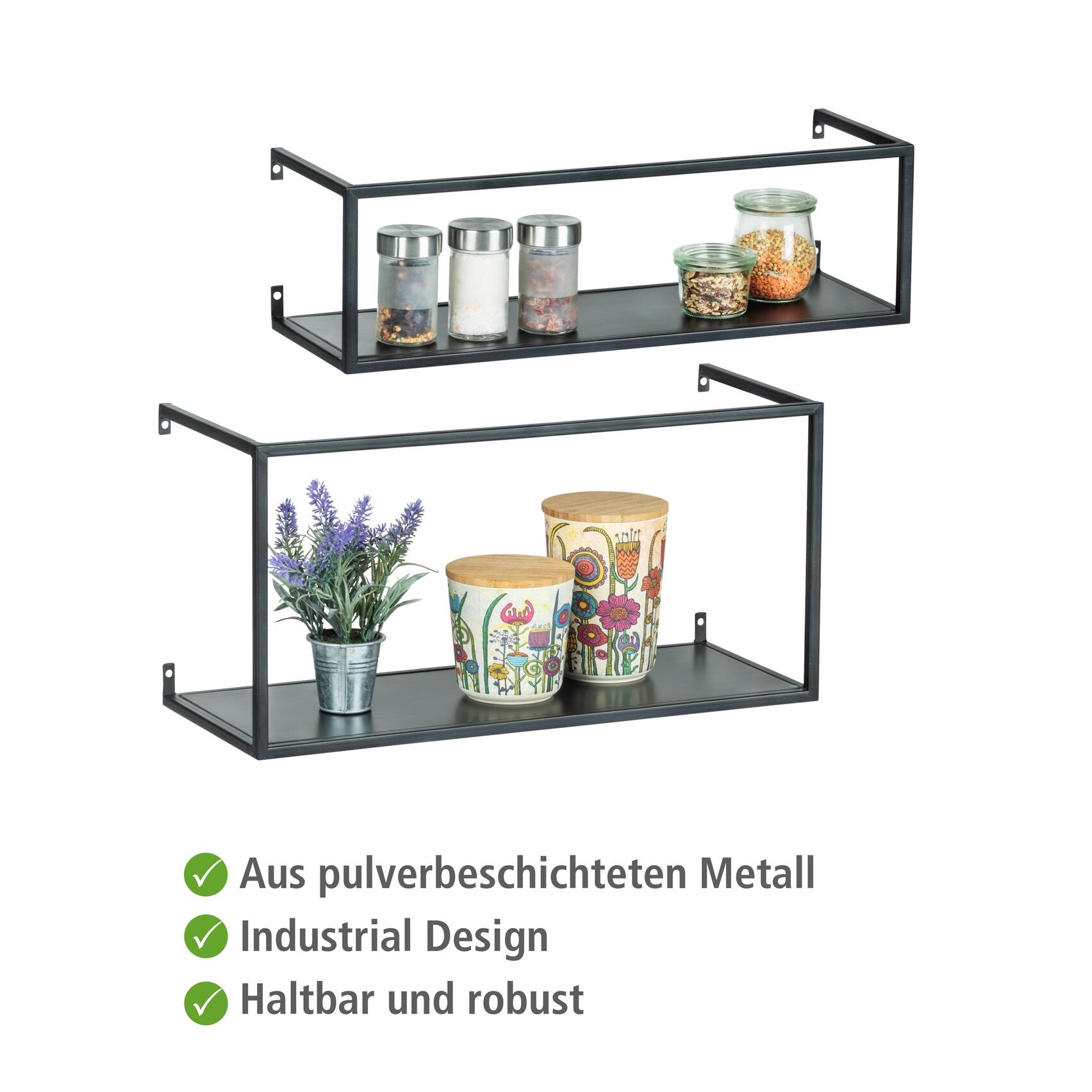 Wenko Wandregal Set Industrial Metall Schwarz Rechteckig 50 x 20 x 25 cm & 50 x 16 x 15 cm
