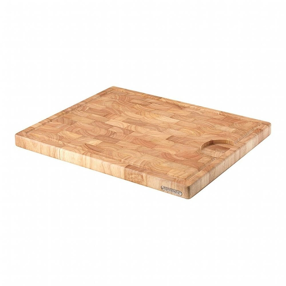 Massives Schneidebrett aus Holz mit Saftrillen und Griffmulde