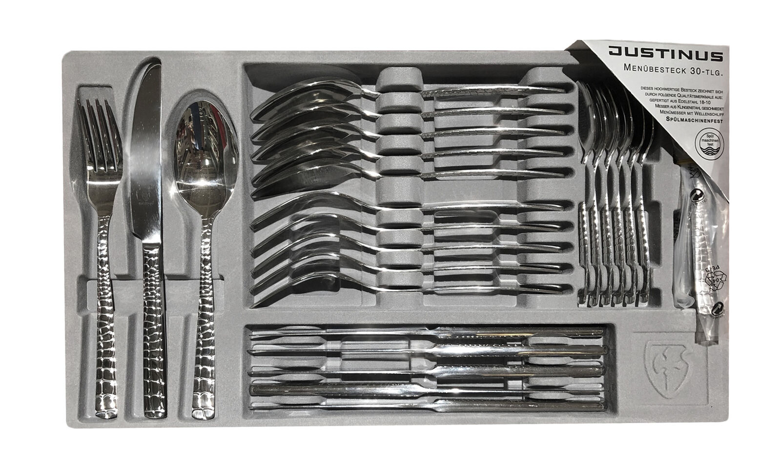 Verpackung 30-teilig  silber  mit Krokodilhautstruktur  Besteck sortiert eingelegt