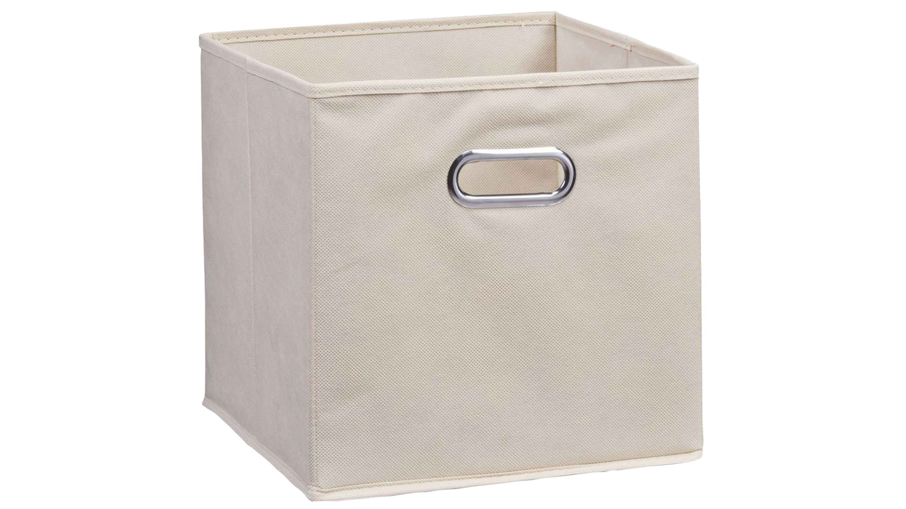 Beige quadratische Faltbox mit Metallgrifföffnung vorne