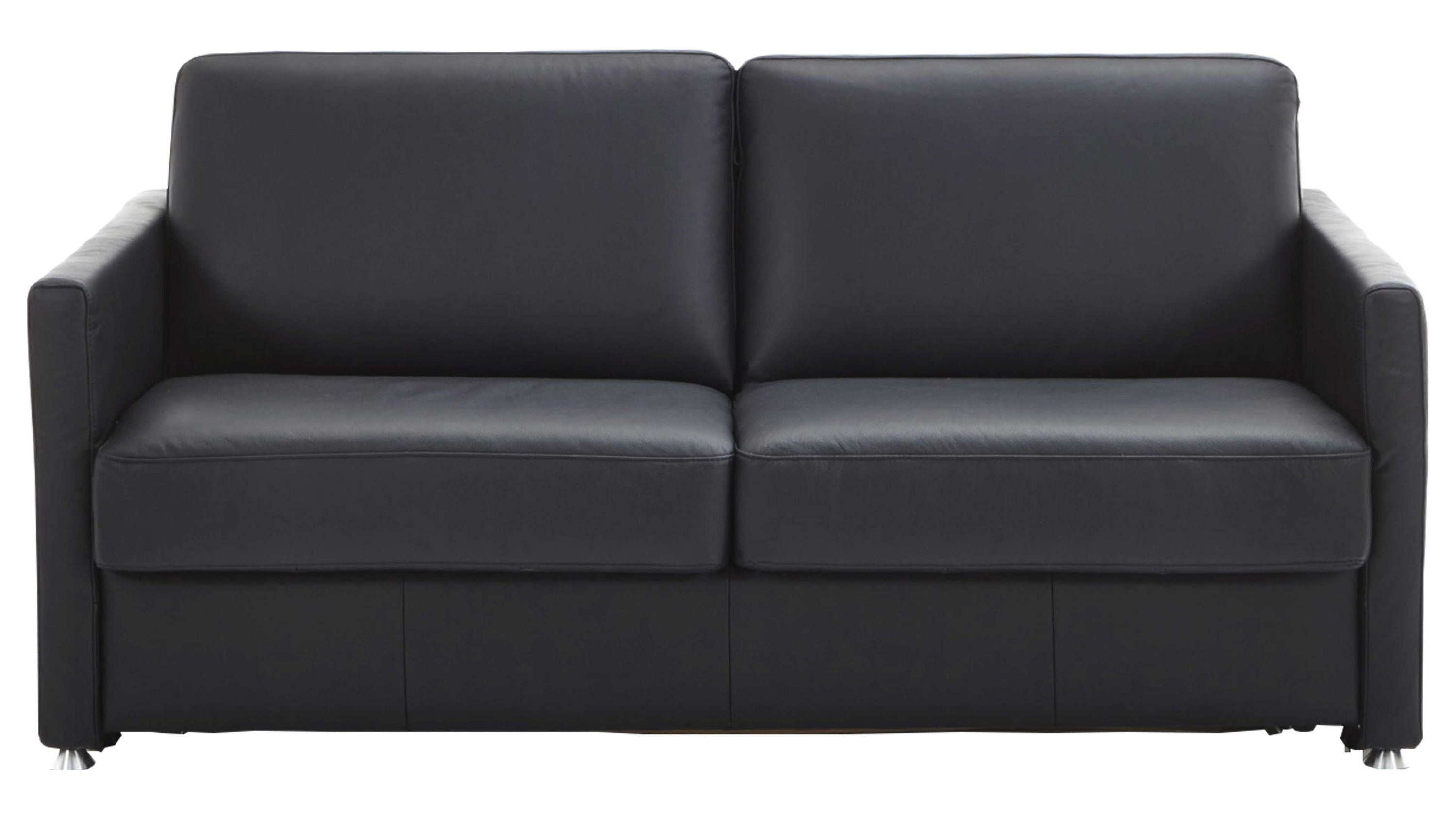 Schwarzes Schlafsofa mit zwei Sitz- und Rückenpolstern und verchromten Metallfüßen