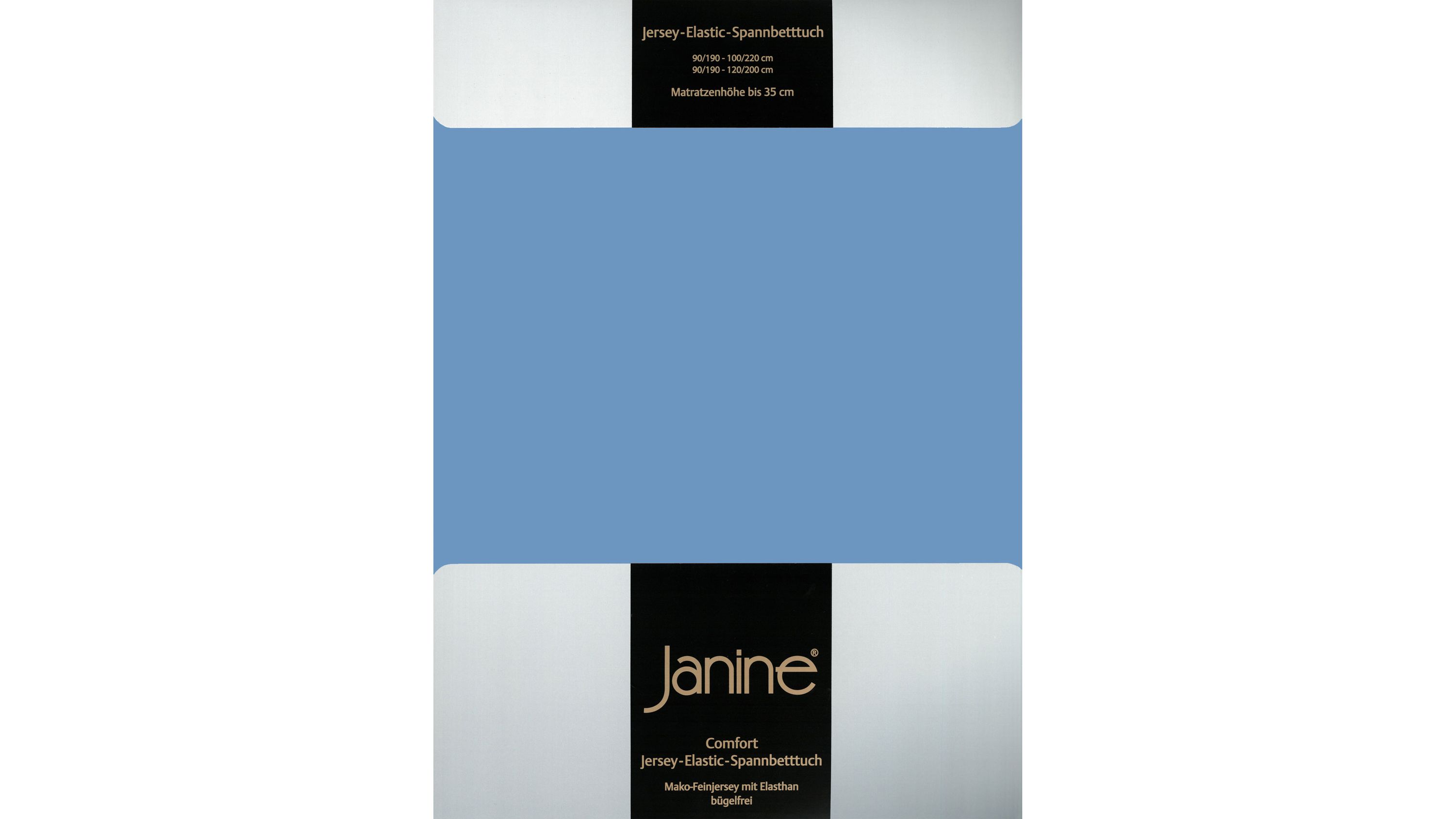 Blaues Jersey-Spannbettlaken mit elastischem Rand Blaues Jersey-Spannbettlaken mit elastischem Rand und Verpackung mit Markenaufdruck
