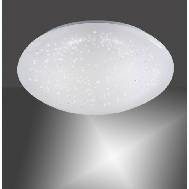 Runde Led Deckenleuchte Runde Deckenlampe mit funkelndem Sternenhimmel-Effekt  abstrahlend an dunkler Zimmerdecke
