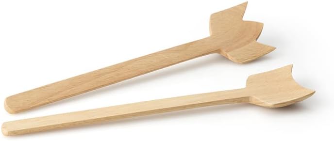 Holz-Salatbesteck mit glatter Oberfläche und natürlicher Maserung  bestehend aus Löffel und Gabel