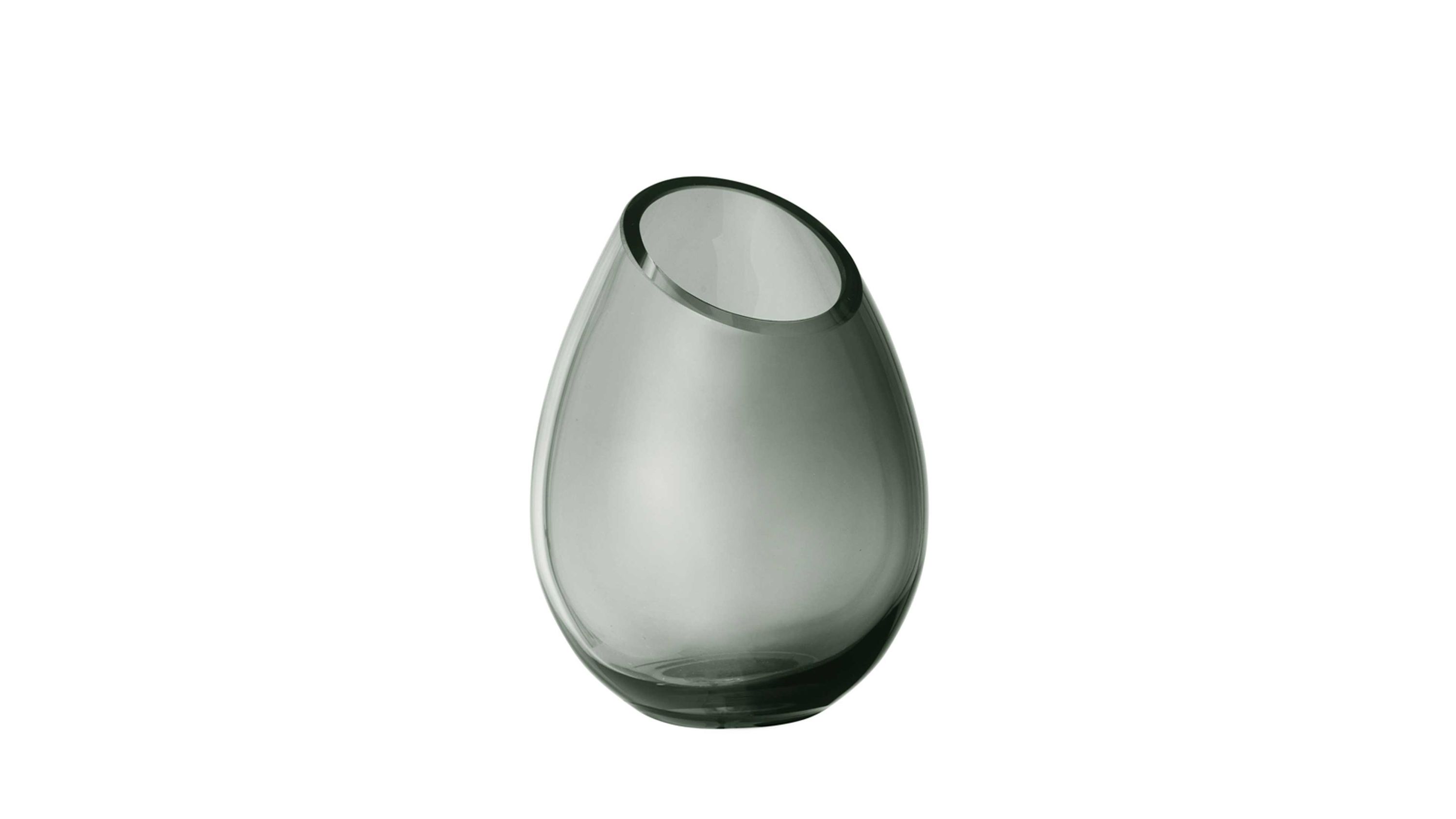 Vase mit tropfenförmiger Form aus rauchfarbenem Glas mit schrägem Öffnungsrand