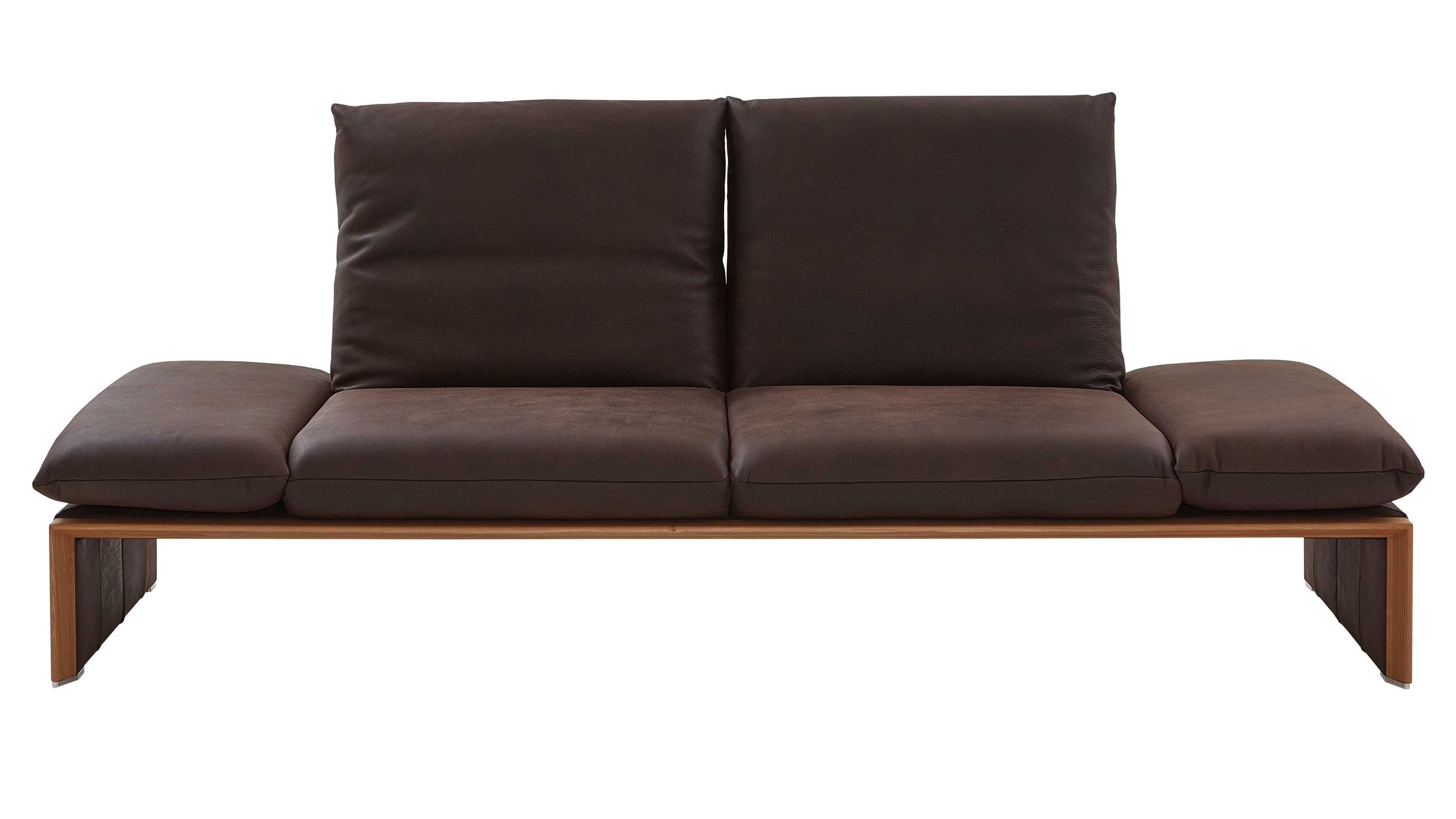 25-Sitzer Sofa mit schokoladenbraunen Polstern und Holzrahmen in heller Farbe