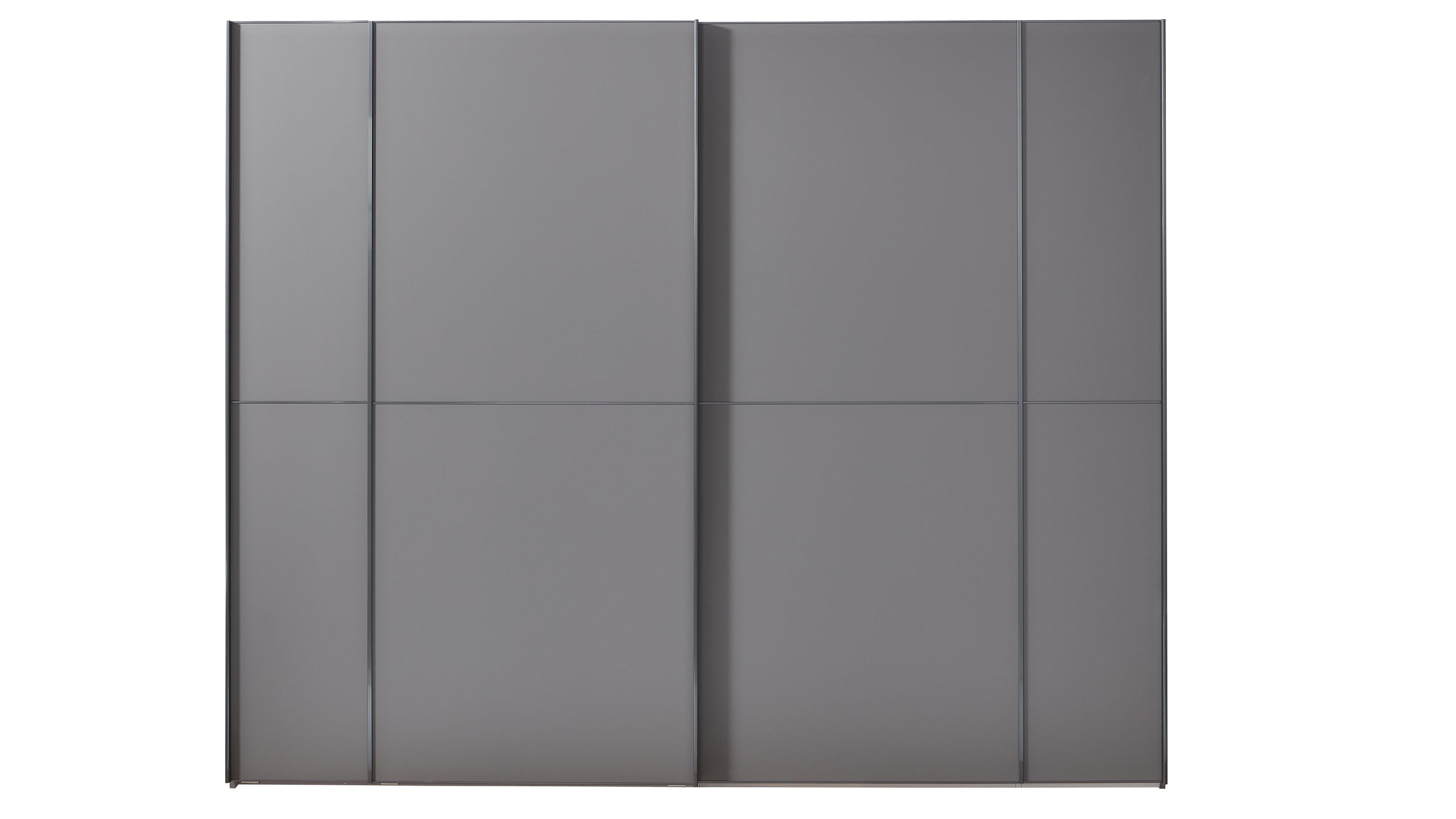 Großer Schwebetürenschrank mit zwei glatten dunkelgrauen Türen