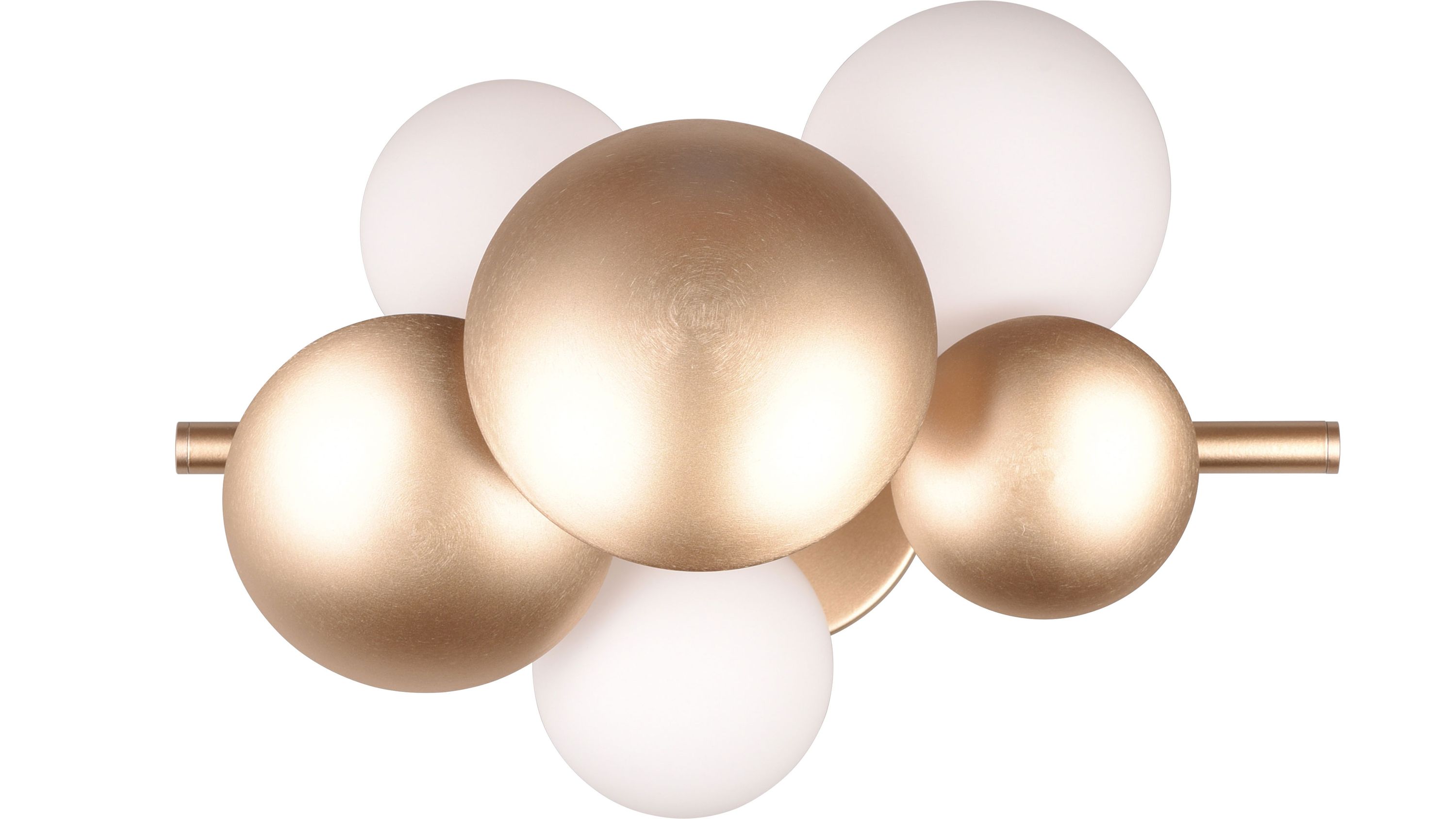 Wandleuchte mit kugelförmigen Elementen in gold und weiß angeordnet