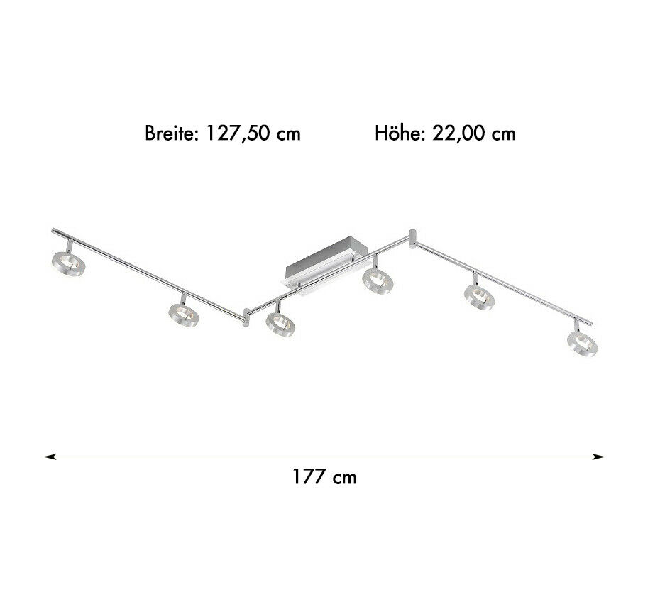 Technische Zeichnung einer Aluminium-Deckenleuchte mit Maßangaben 177 ×127,5 × 22 cm