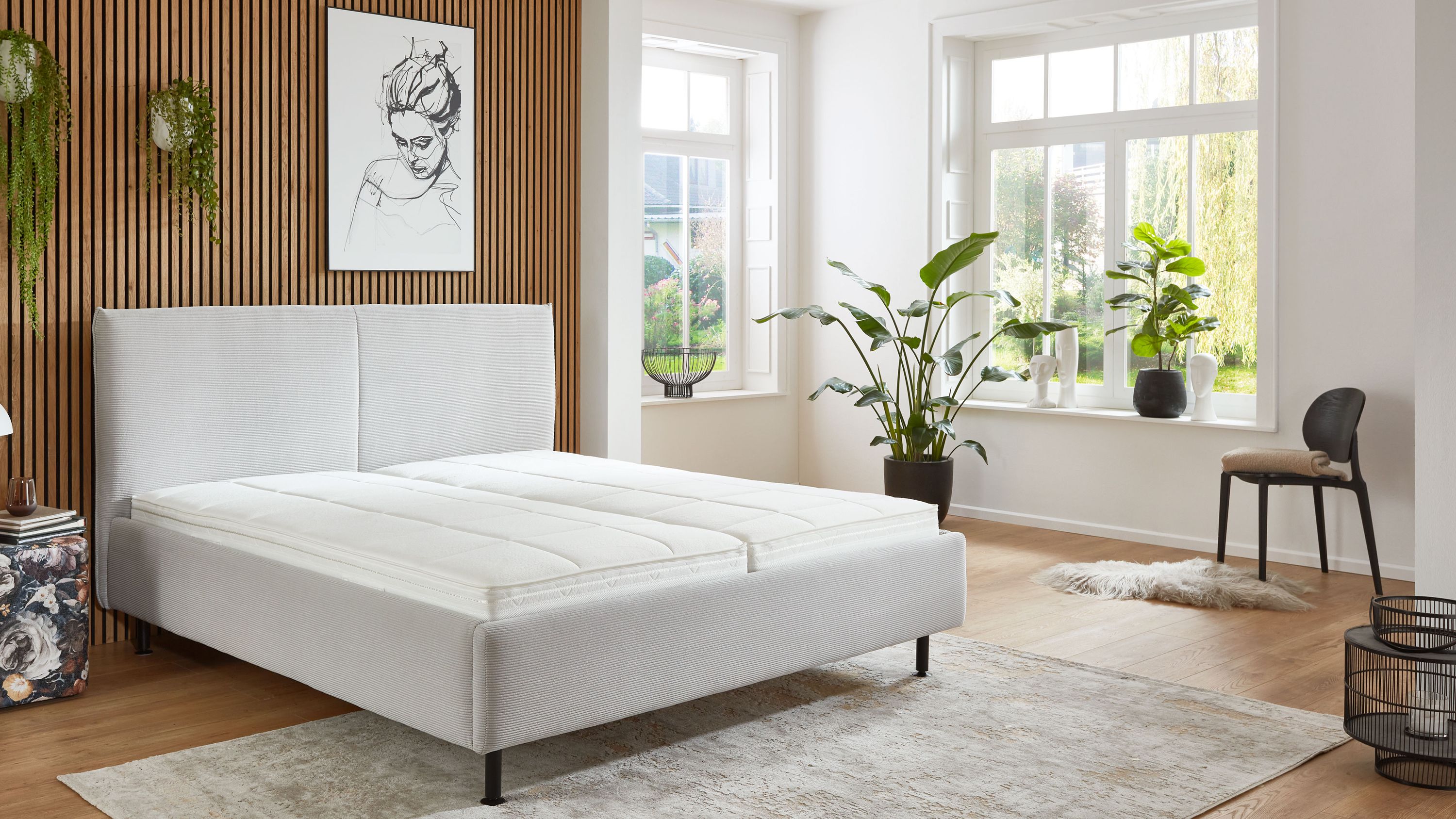 Comfortmaster Polsterbett Serie OC-PB23104 silberfarbener Feincord  Liegefläche ca. 180 x 200 cm