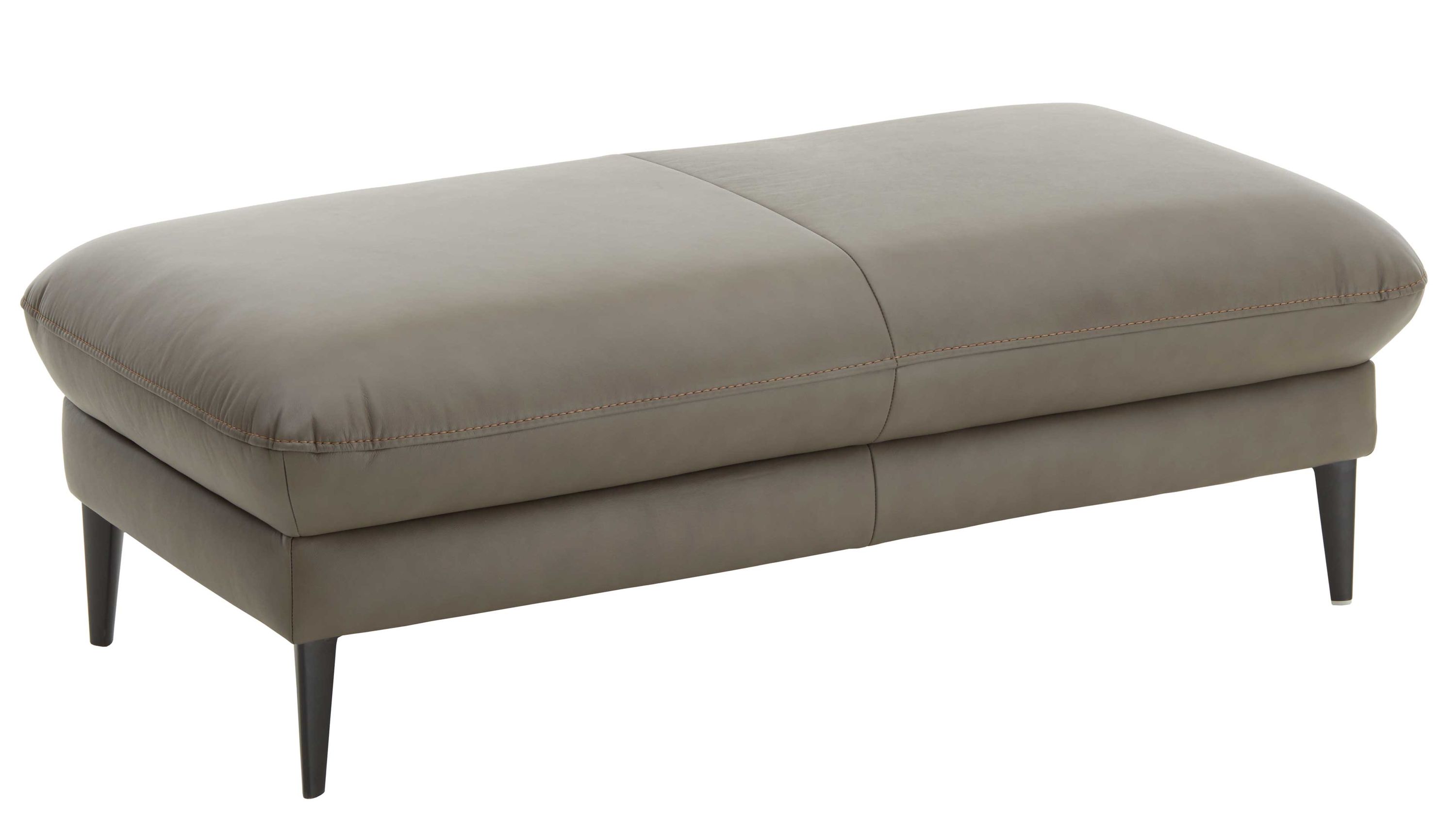 Großer grauer Hocker mit gepolsterter Sitzfläche und schwarzen Metallbeinen