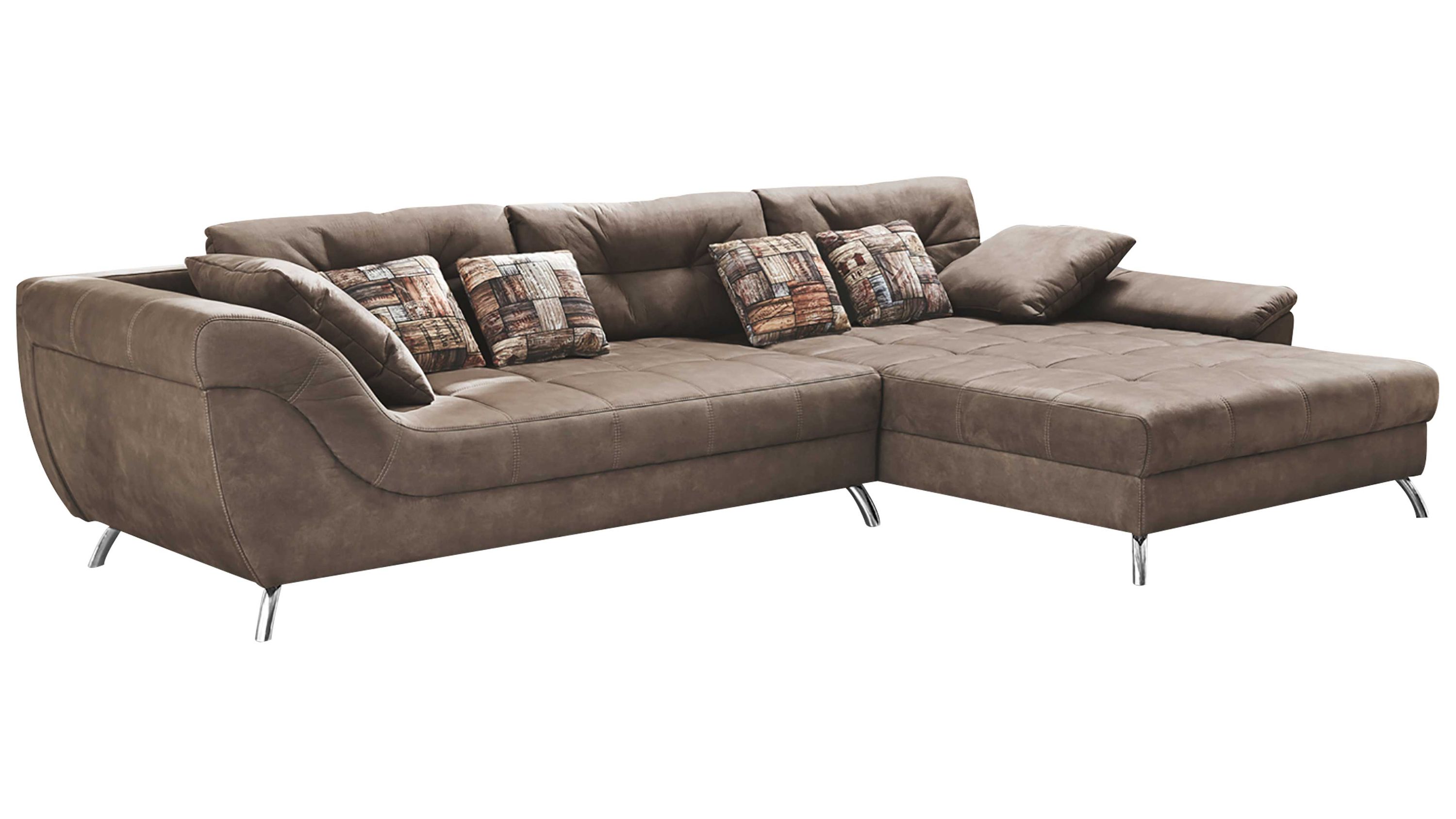 Ecksofa bzw. Polstermöbel San Francisco hellbrauner Bezug 469.08 & gemusterte Kissen 552.08 - Stellfläche ca. 358 x 219 cm