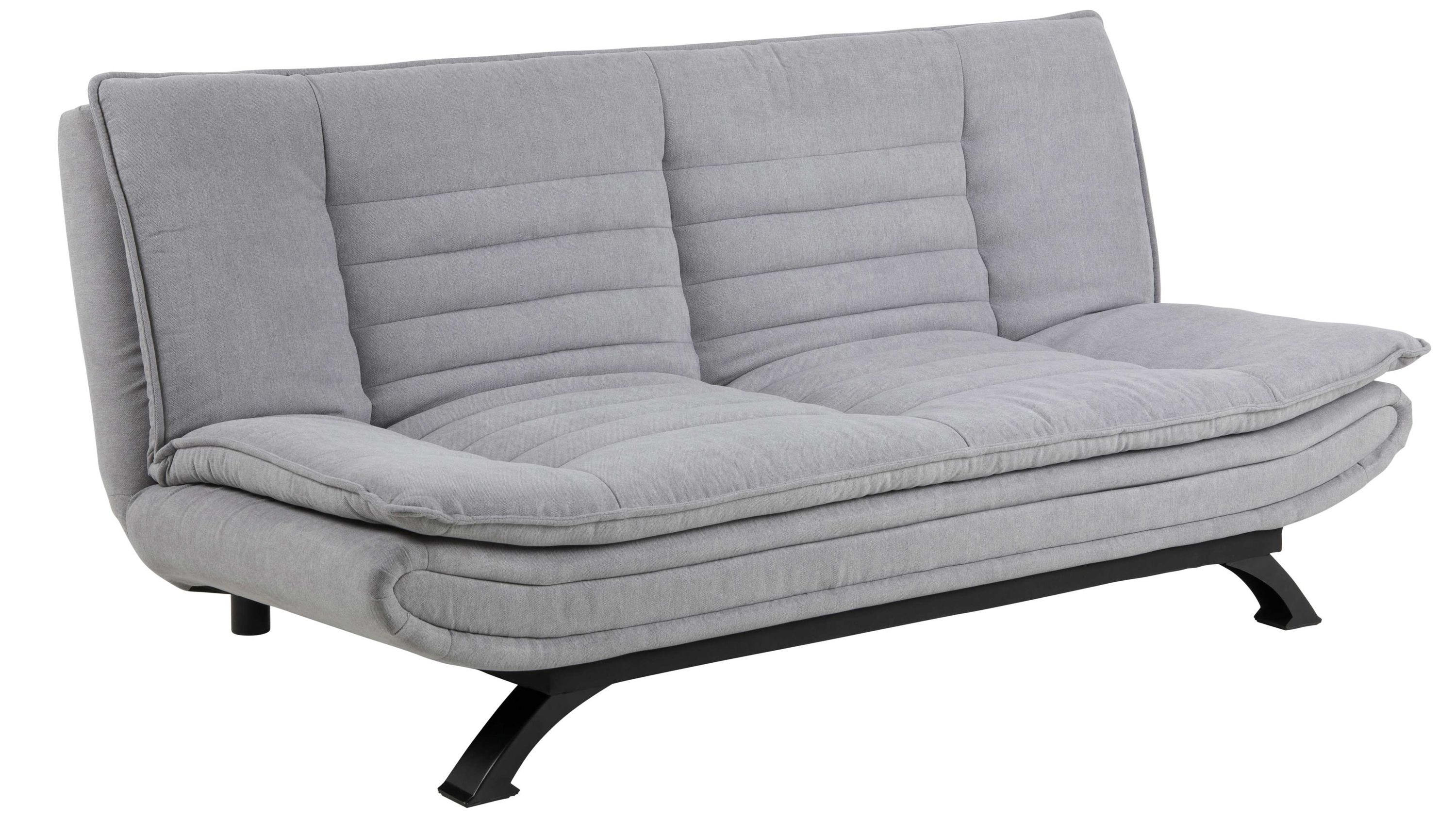 Schlafsofa mit hellgrauem Stoffbezug und mattschwarzem Gestell in moderner Form