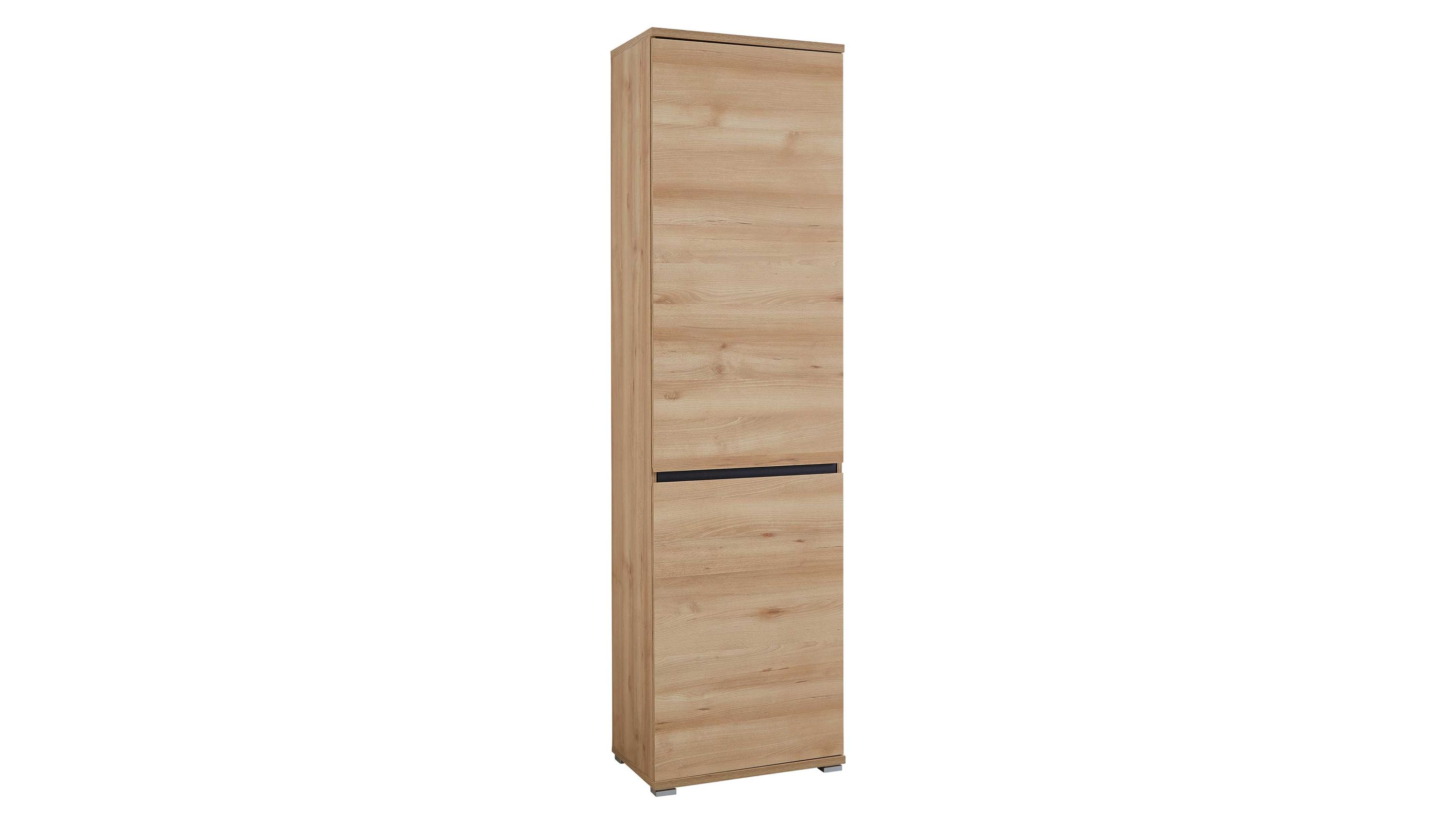 Schmaler Garderobenschrank mit einer Tür in Holzoptik hellbraun