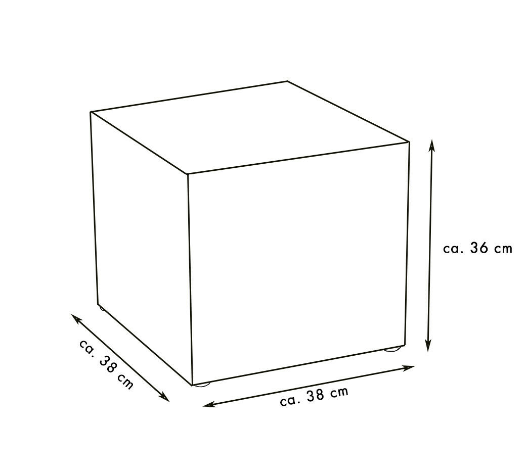 Isometrische Zeichnung quadratischer Hocker klare Linien ca. 38 cm hoch 35 cm breit/tief symmetrische Maßdarstellung