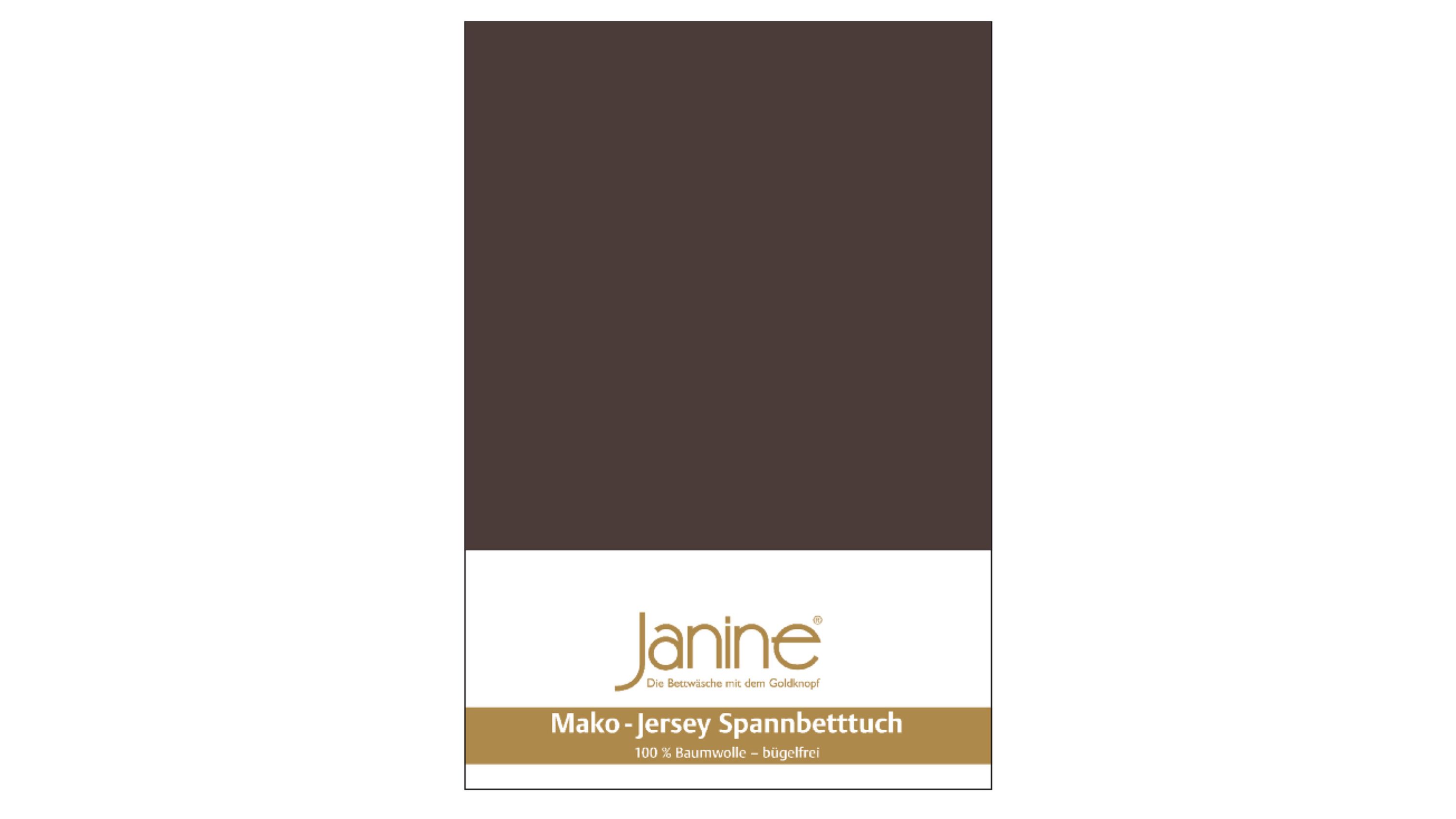 Dunkelbraunes Spannbettlaken mit weißem und goldfarbenem Etikett
