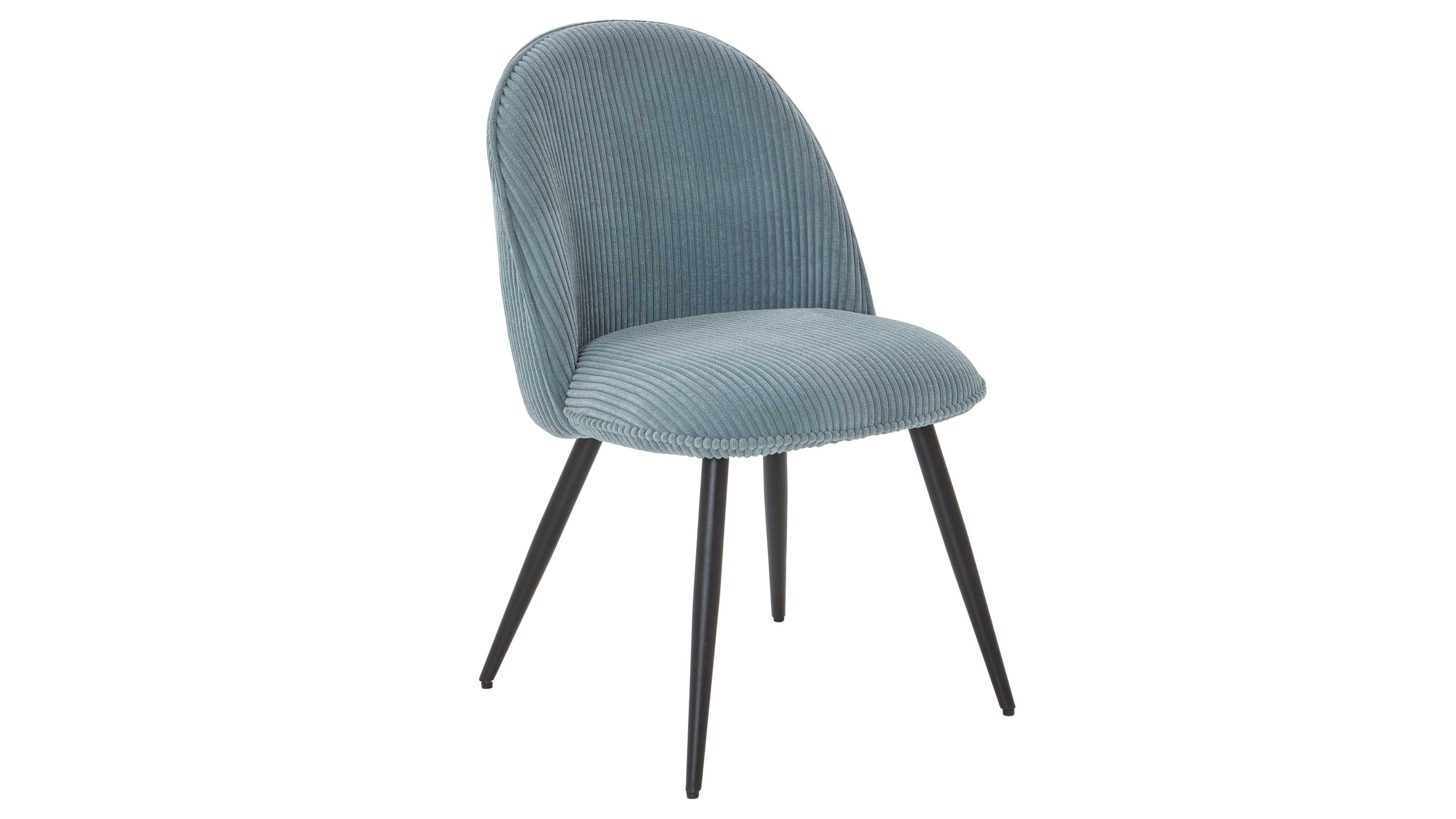 WOODS & TRENDS Polsterstuhl Arielle hellblauer Breitcord & schwarzes Metall