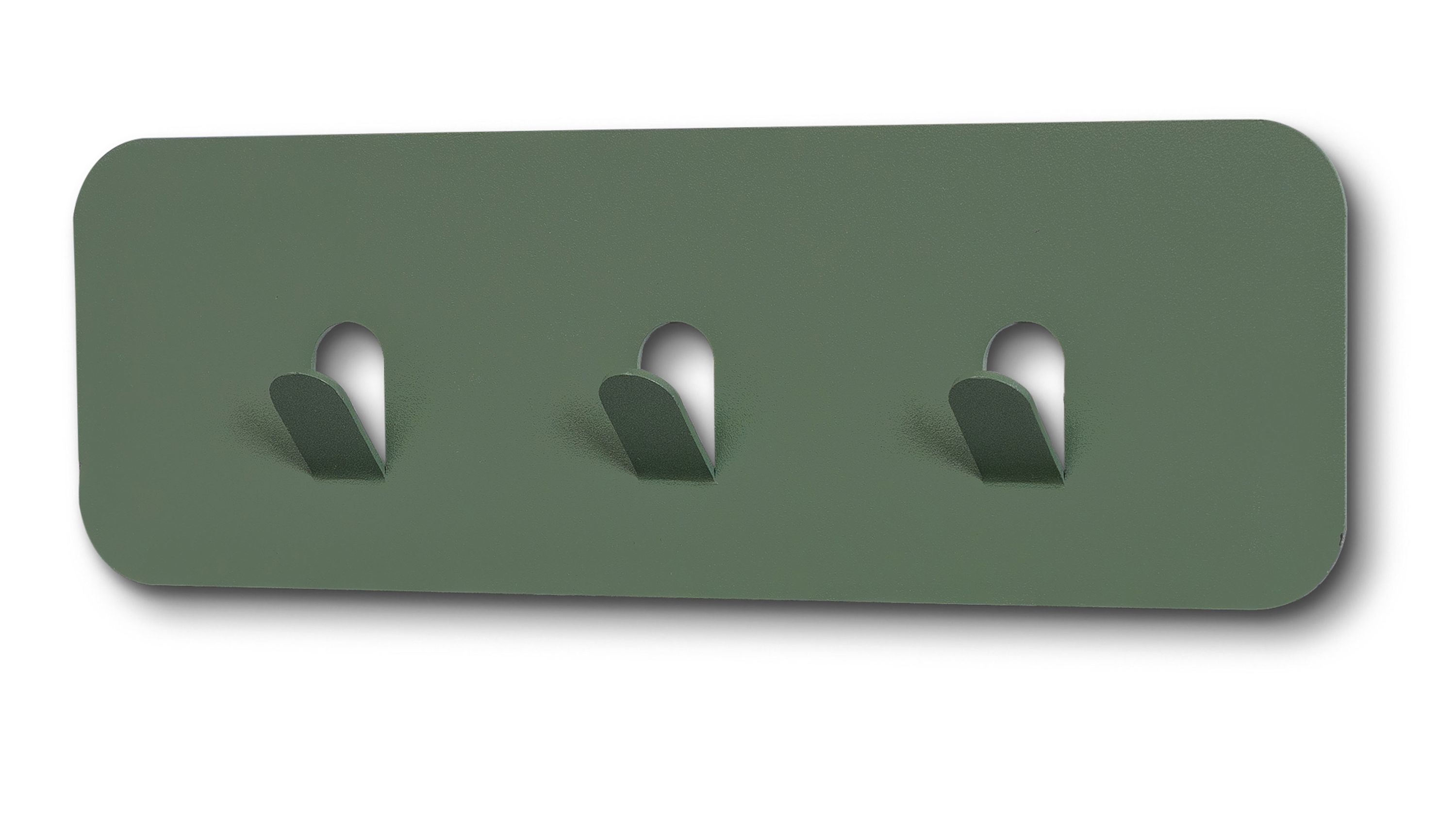 Grüne Garderobenleiste mit drei Haken Grüne Garderobenleiste mit abgerundeten Ecken und drei Haken