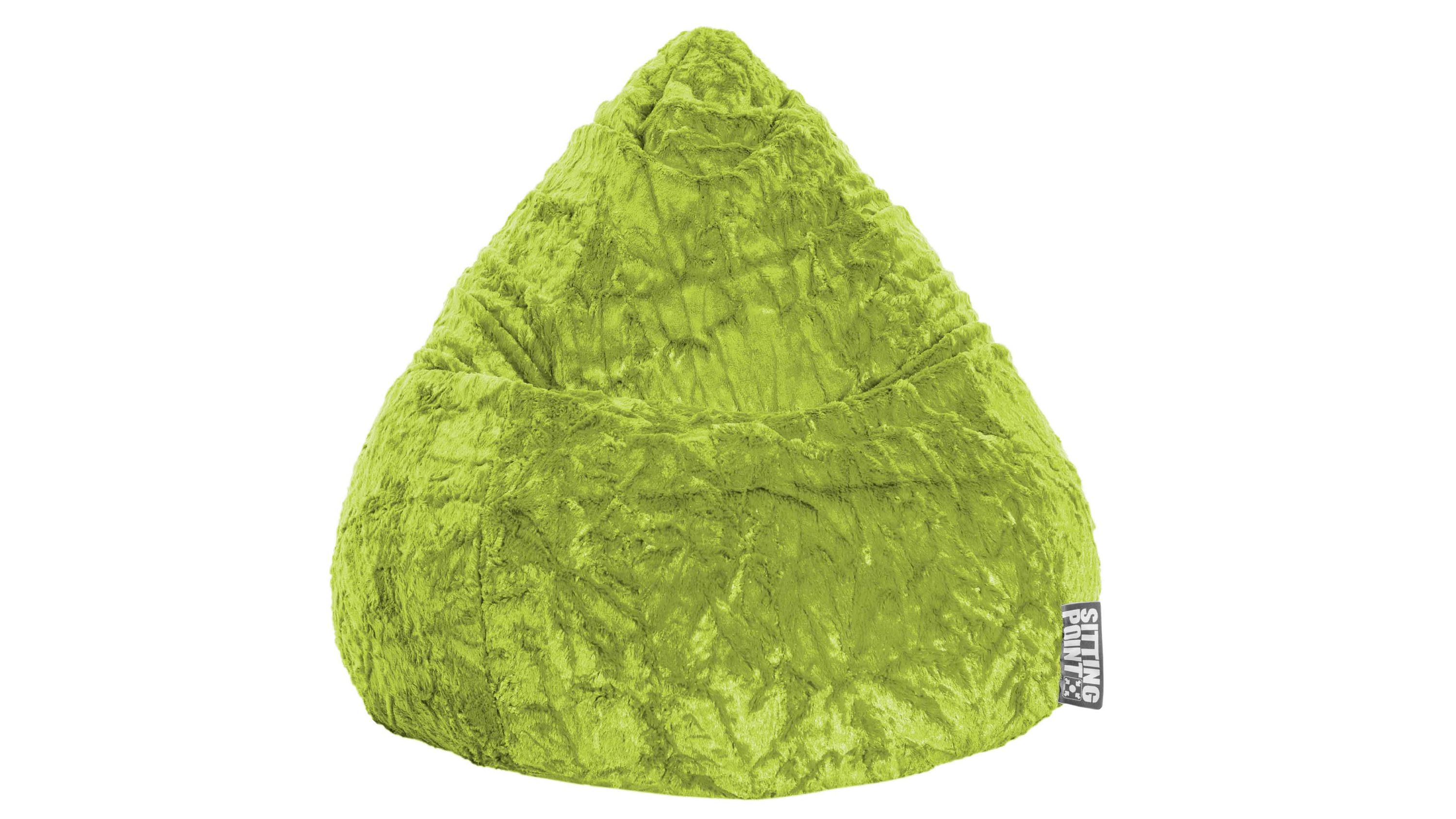 Grüner Sitzsack mit plüschigem Bezug und tropfenförmiger Form