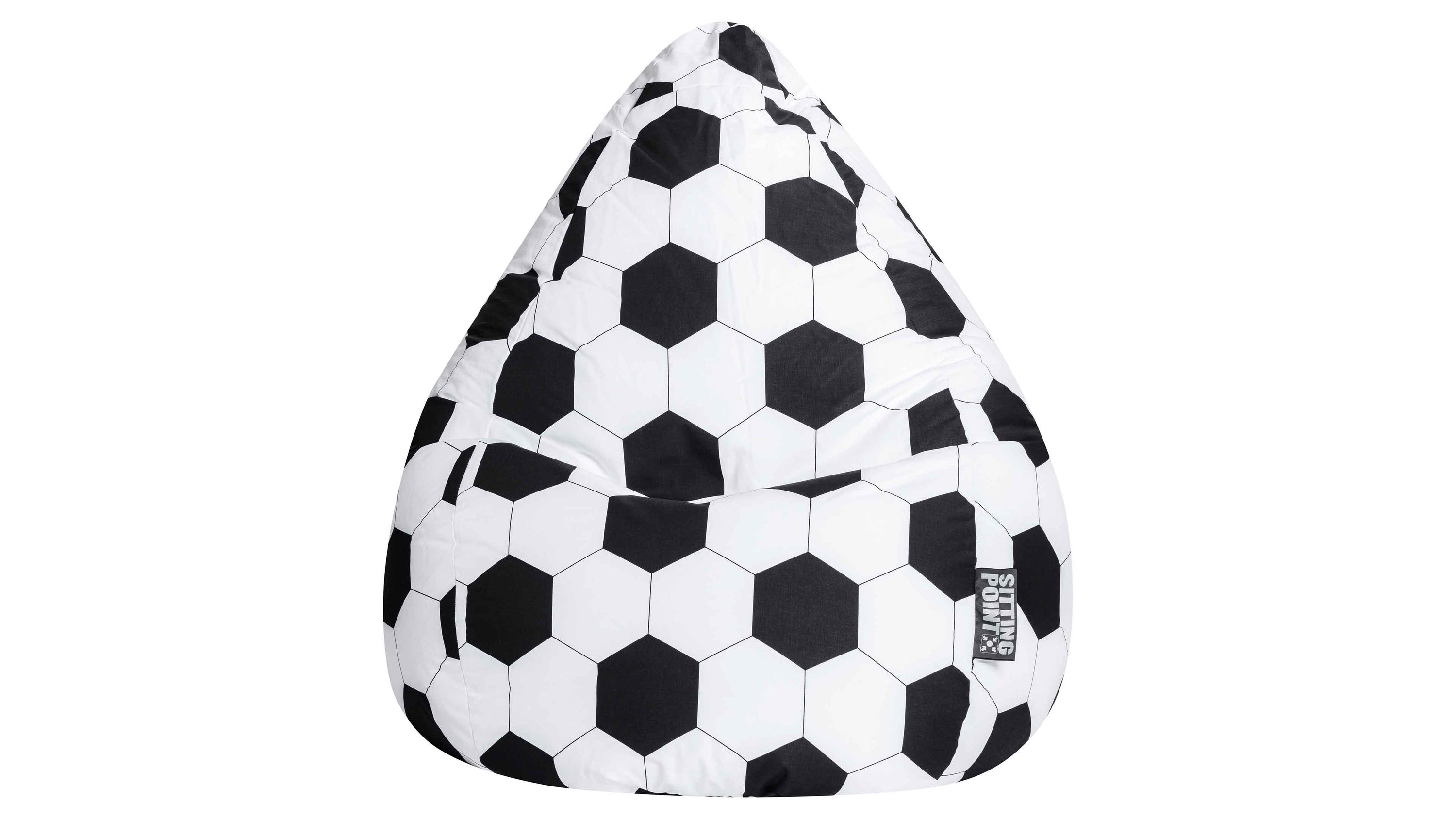 Sitzsack in Fußballoptik schwarz-weiß Sitzsack in Fußballform mit schwarz-weißen Fünf- und Sechsecken