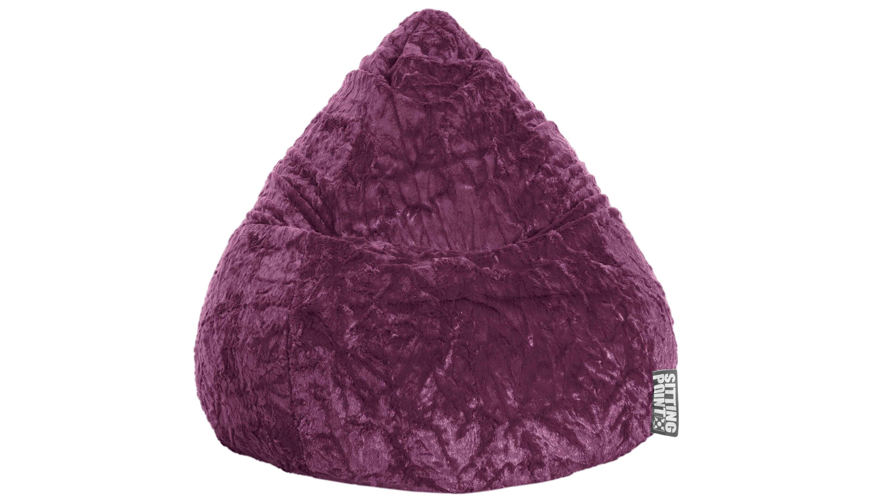 Auberginefarbener Plüsch-Sitzsack in Tropfenform Sitzsack in tropfenförmiger Form mit weichem auberginefarbenem Plüschbezug
