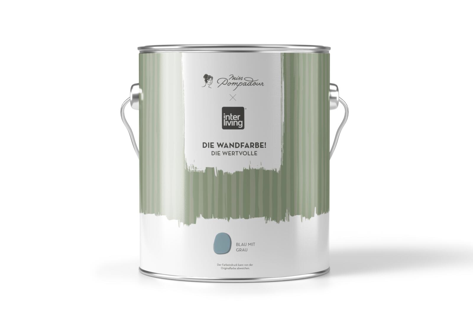 Wandfarbe im Farbeimer interliving x Miss Pompadour Die Wandfarbe Die Wertvolle Farbton Blau mit Grau