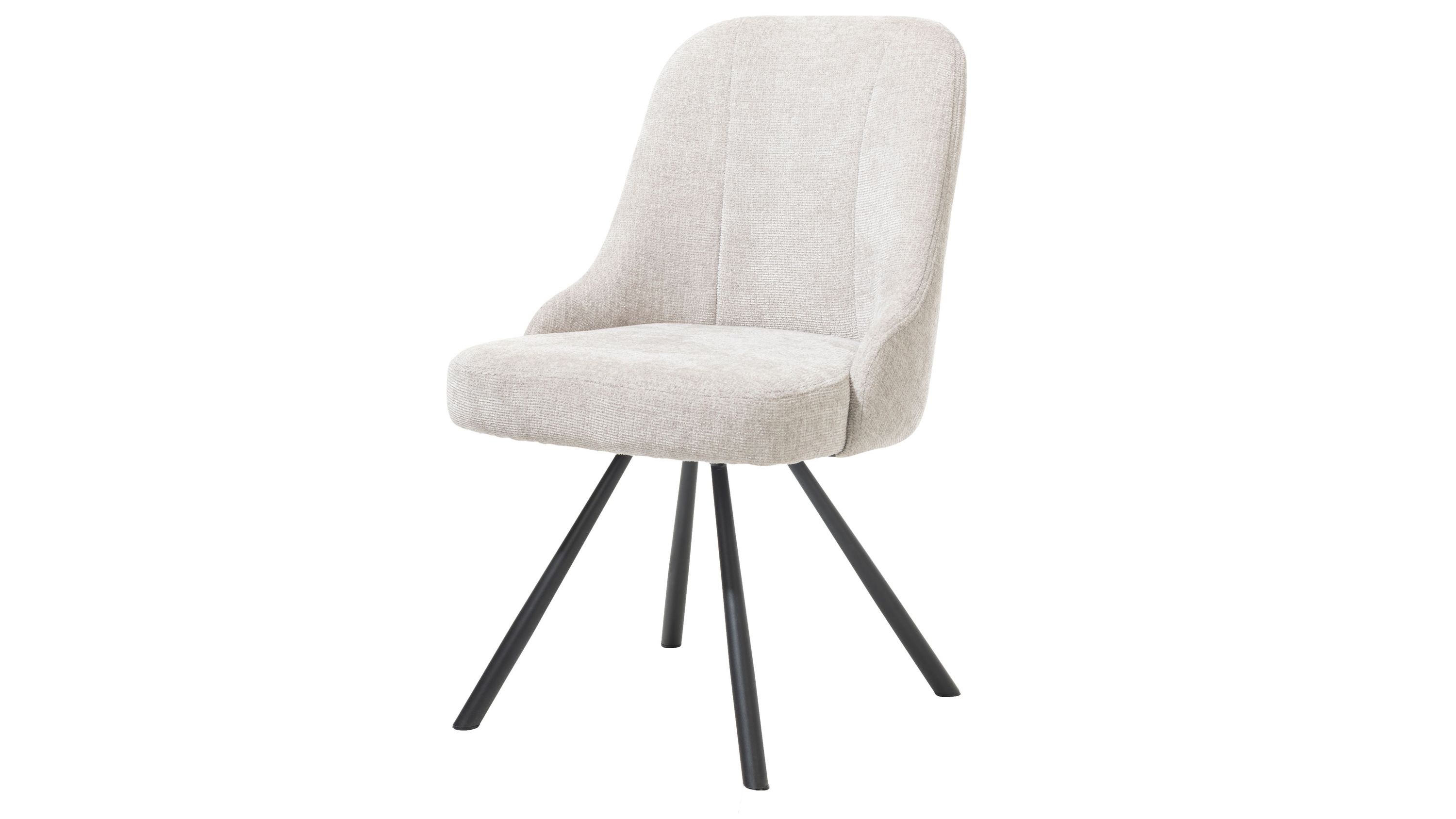 Polsterstuhl mit vier schwarzen Metallbeinen und kieselfarbenem Bezug Polsterstuhl mit gepolsterter Rückenlehne und Sitzfläche in kieselfarbenem Stoffbezug und vier schwarzen Metallbeinen