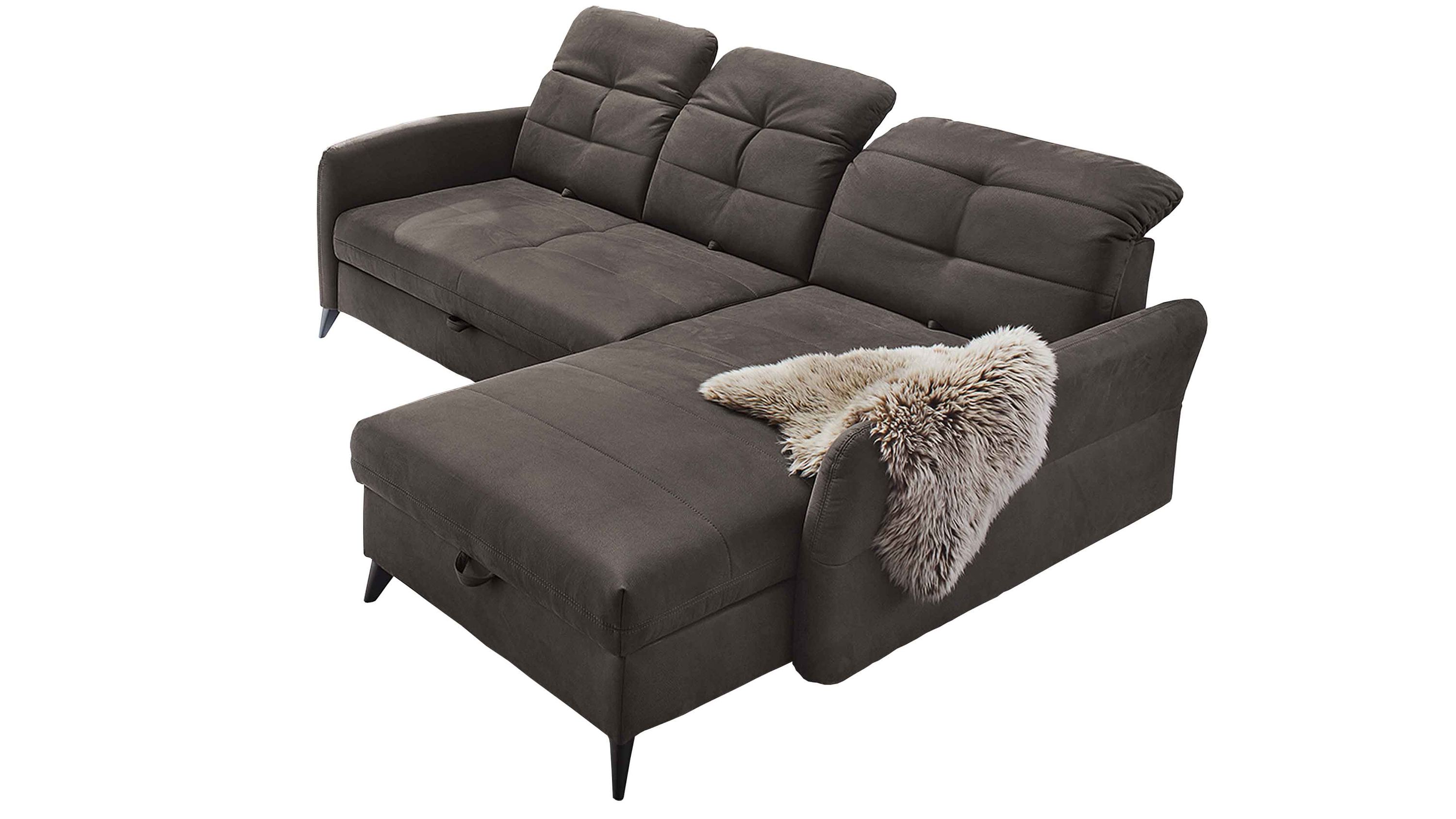 Dunkelbraunes Ecksofa mit verstellbaren Rückenlehnen und Mikrofaserbezug