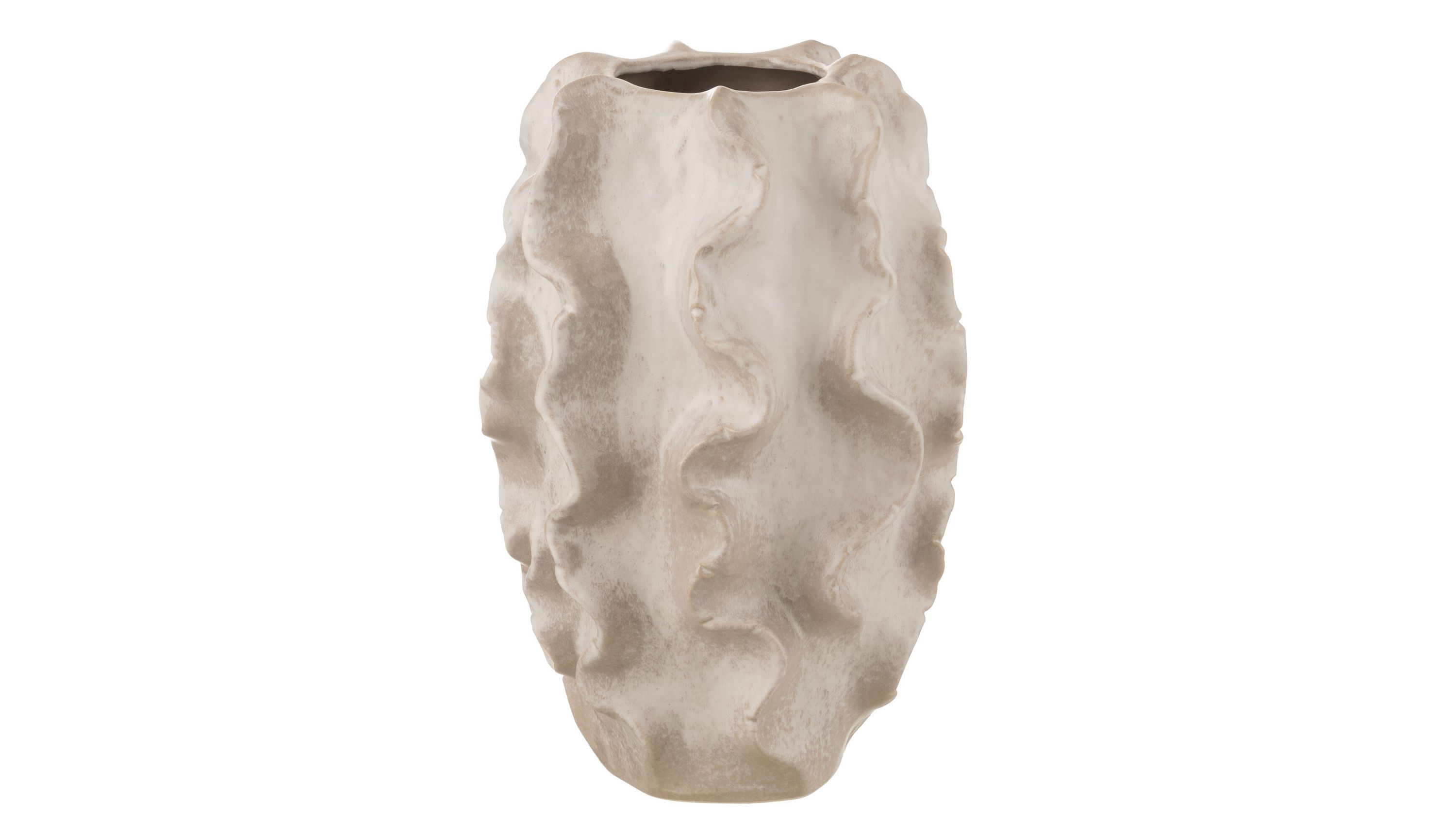 Beige Vase mit wellenförmiger Oberfläche und unregelmäßiger Form