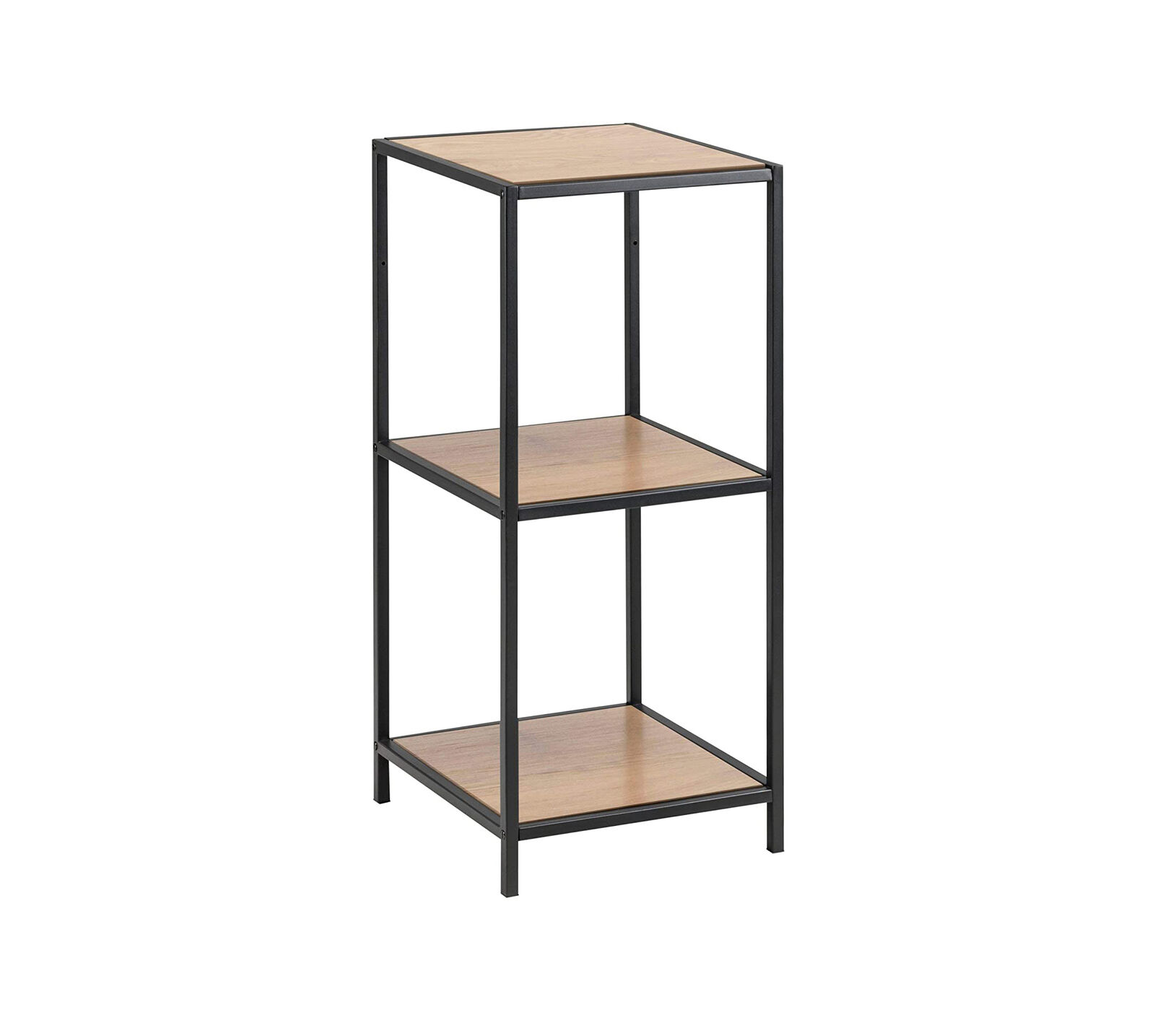 Regal mit drei offenen Fächern  schwarzes Gestell und Wildeiche-Holzböden  modernes Design mit klarer Linienführung
