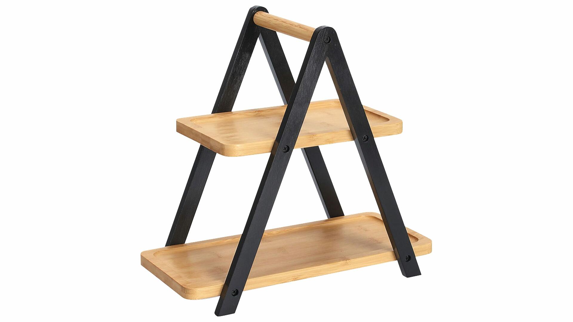 Zeller Tortenplatte Etagere Bambus Natur Schwarz 17 x 32 x 34 cm zweistöckig