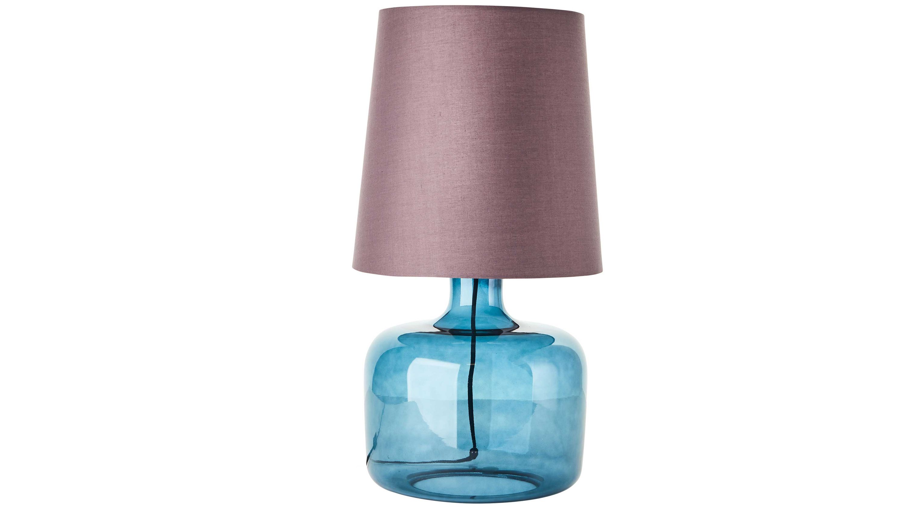 Brilliant Lampen-Serie Hydra - Tischleuchte blaues Glas & taupefarbener Stoff - Höhe ca. 58 cm