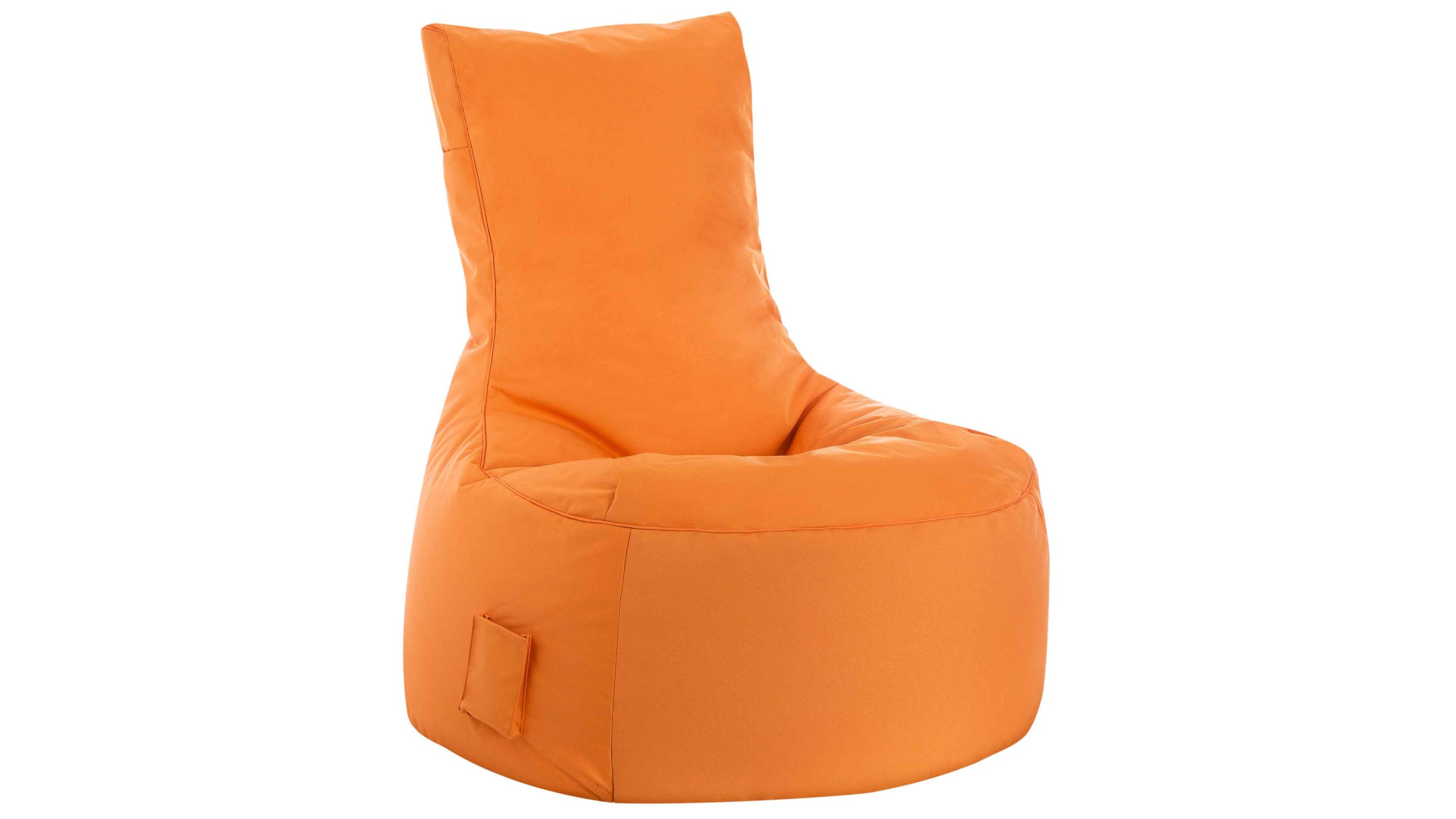 Sitzsack-Sessel mit hoher Rückenlehne in orange mit seitlicher Tasche