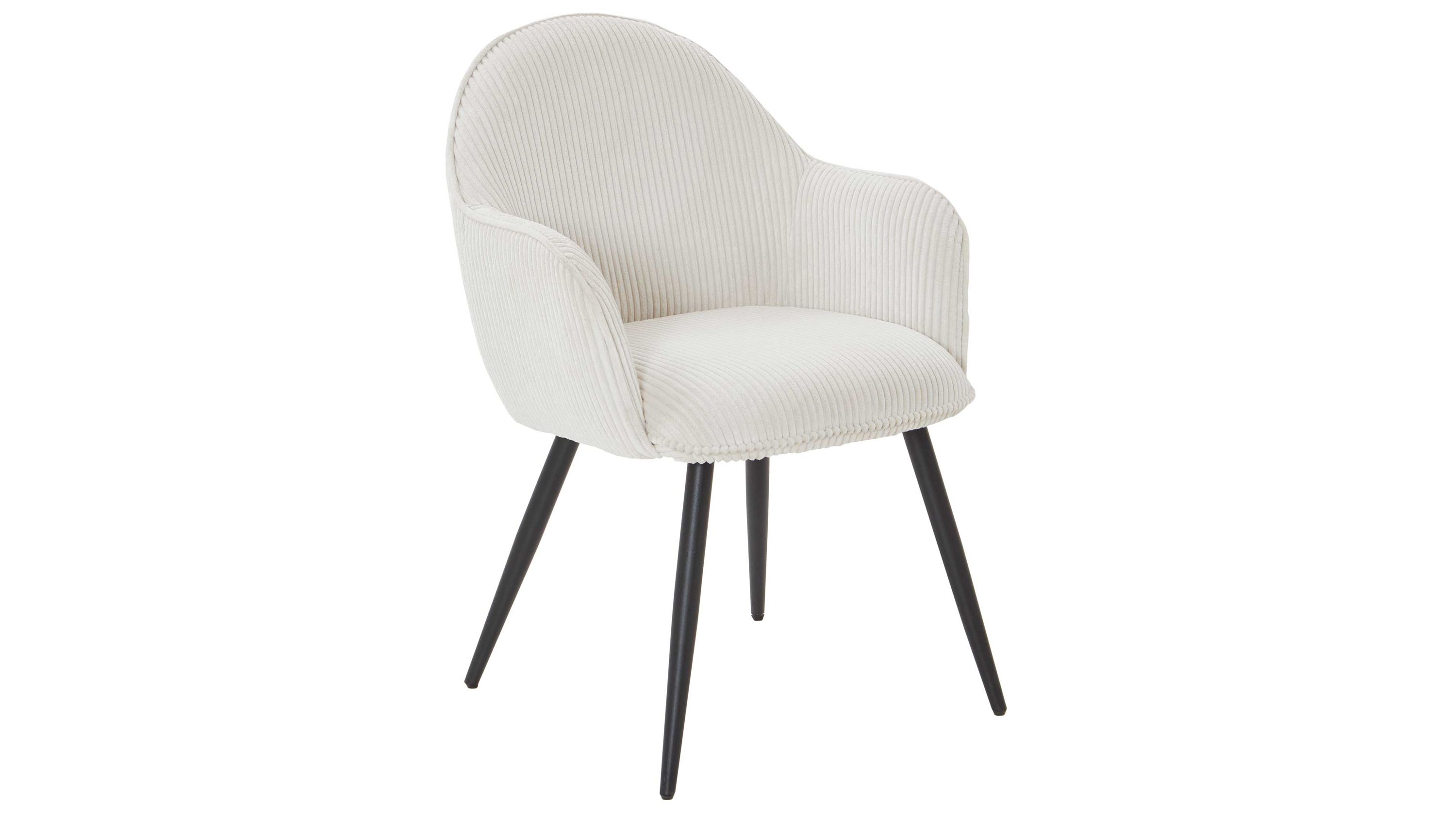 WOODS & TRENDS Armlehn-Polsterstuhl Arielle cremefarbener Breitcord & schwarzes Metall