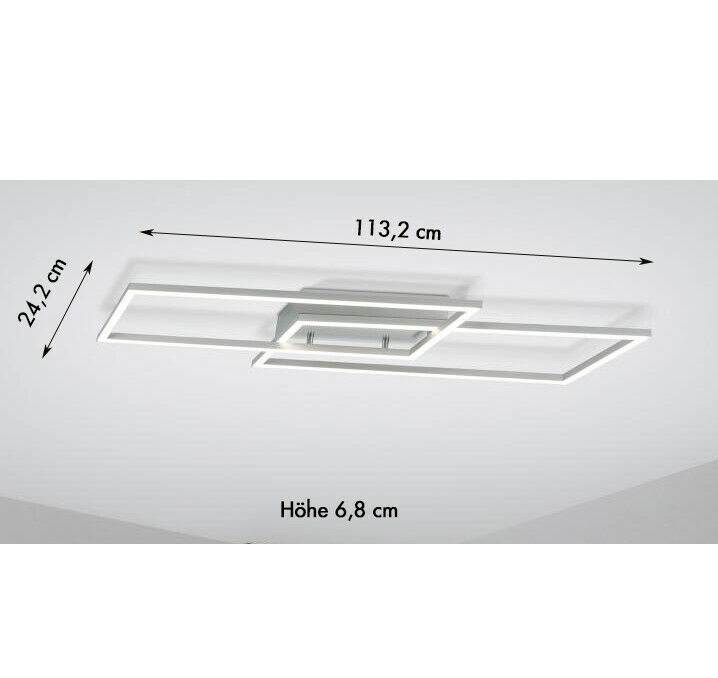 LED-Deckenleuchte in Silber  rechteckige Form mit zwei geschwungenen Lichtelementen  Maße 113 2 x 24 2 x 6 8 cm  dimmbar