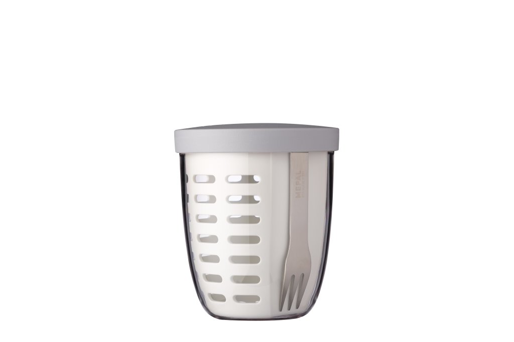 Mepal Fruitpot Ellipse grün weiß Edelstahlgabel Ablaufsieb Lunchbox Gemüsebox