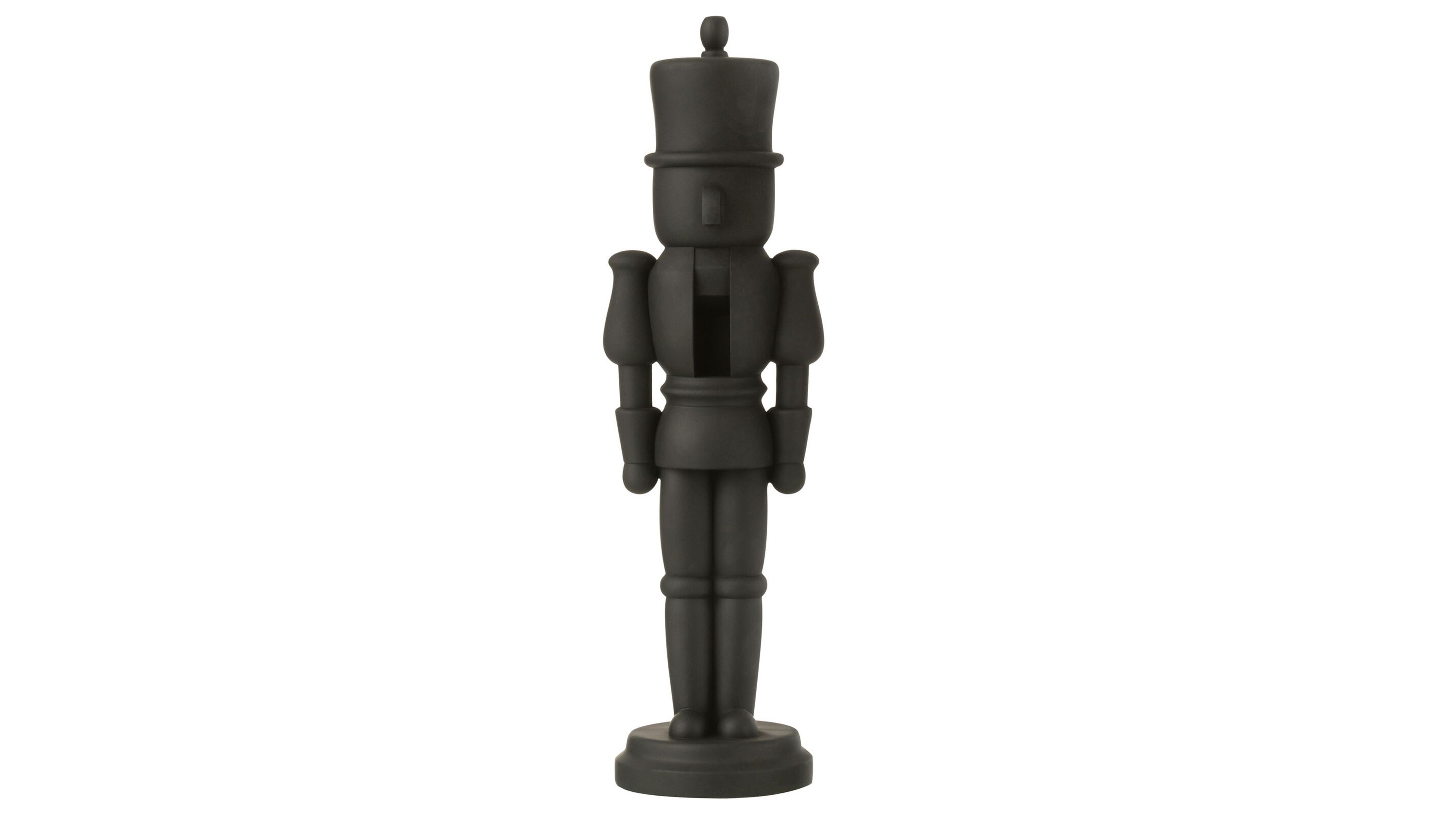 Schwarze Nussknackerfigur mit Zylinder und runden Schultern