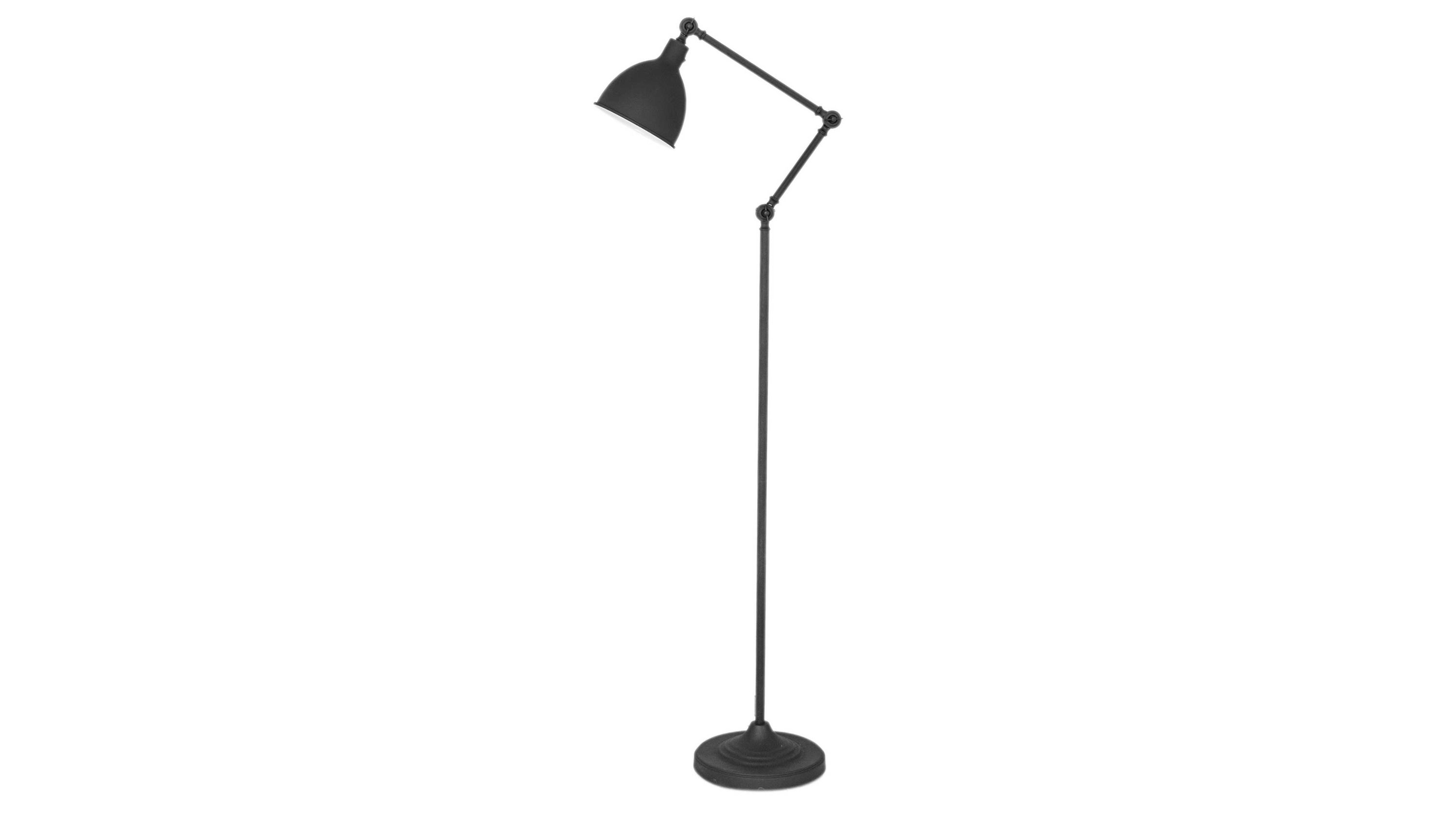 Stehleuchte mit verstellbarem Arm und rundem Lampenschirm schwarz Schwarze Stehleuchte mit verstellbarem Arm und rundem Lampenschirm aus Metall
