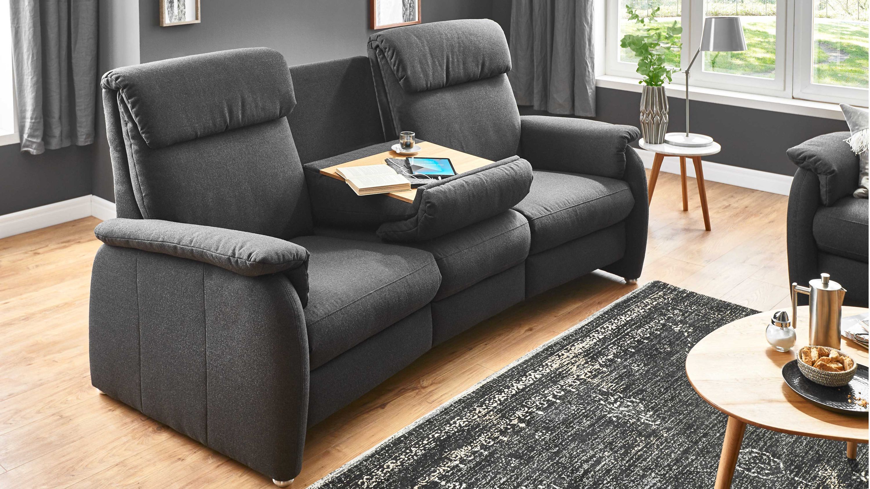 COMFORT SMART Alto - Trapezsofa anthrazitfarbenes Flachgewebe Orlando & Aluminiumfüße  Länge ca. 226 cm