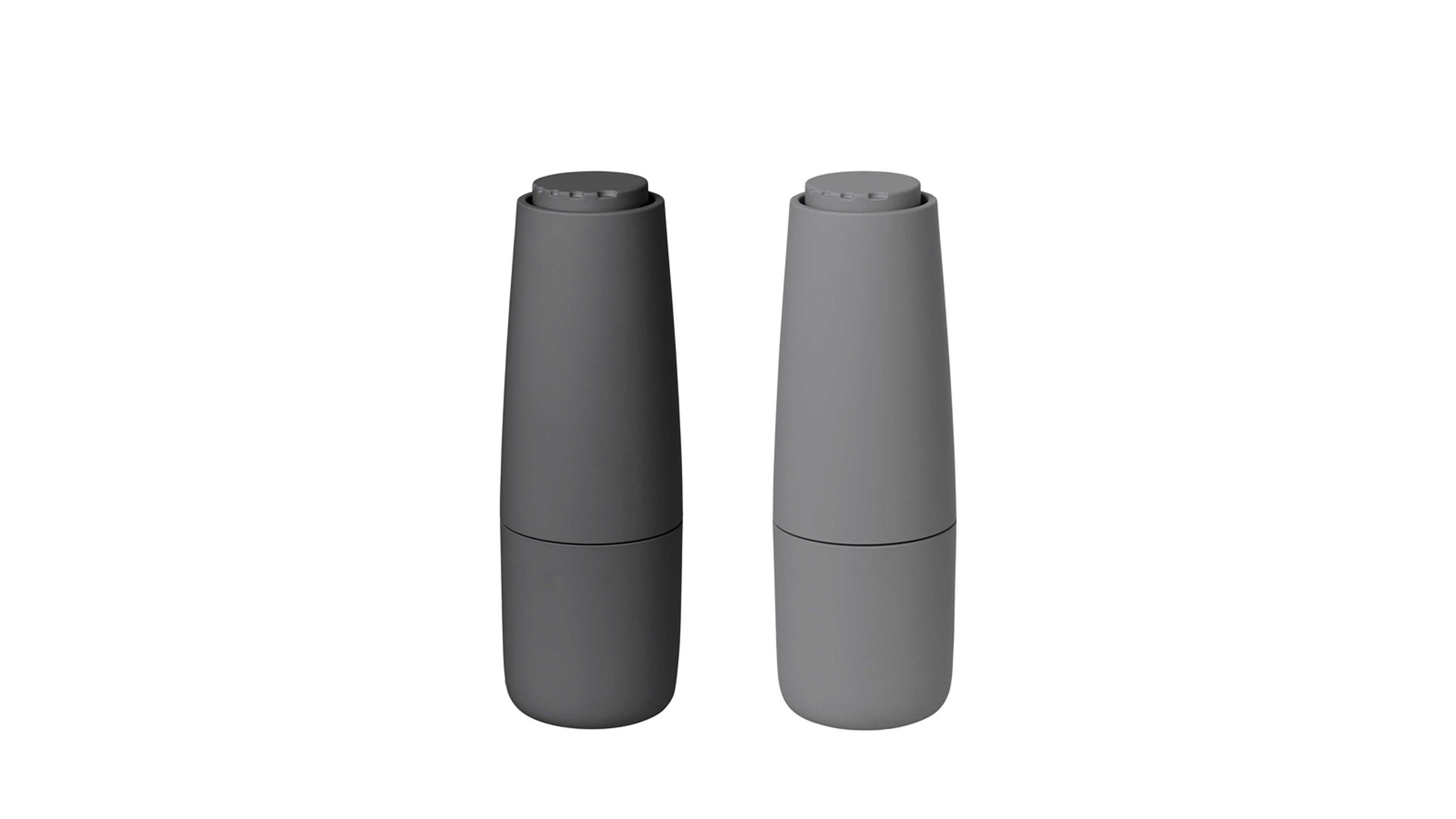 Zweiteiliges Set aus zwei grauen Mühlen mit konischer Form