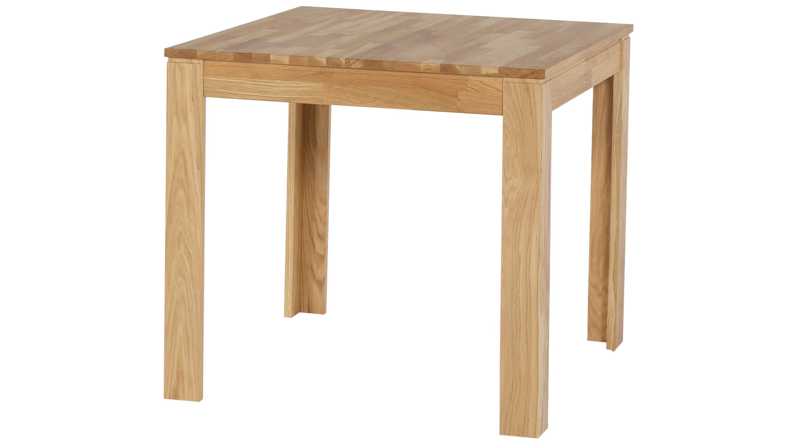 Quadratischer Esstisch aus hellem Holz mit vier geraden Beinen