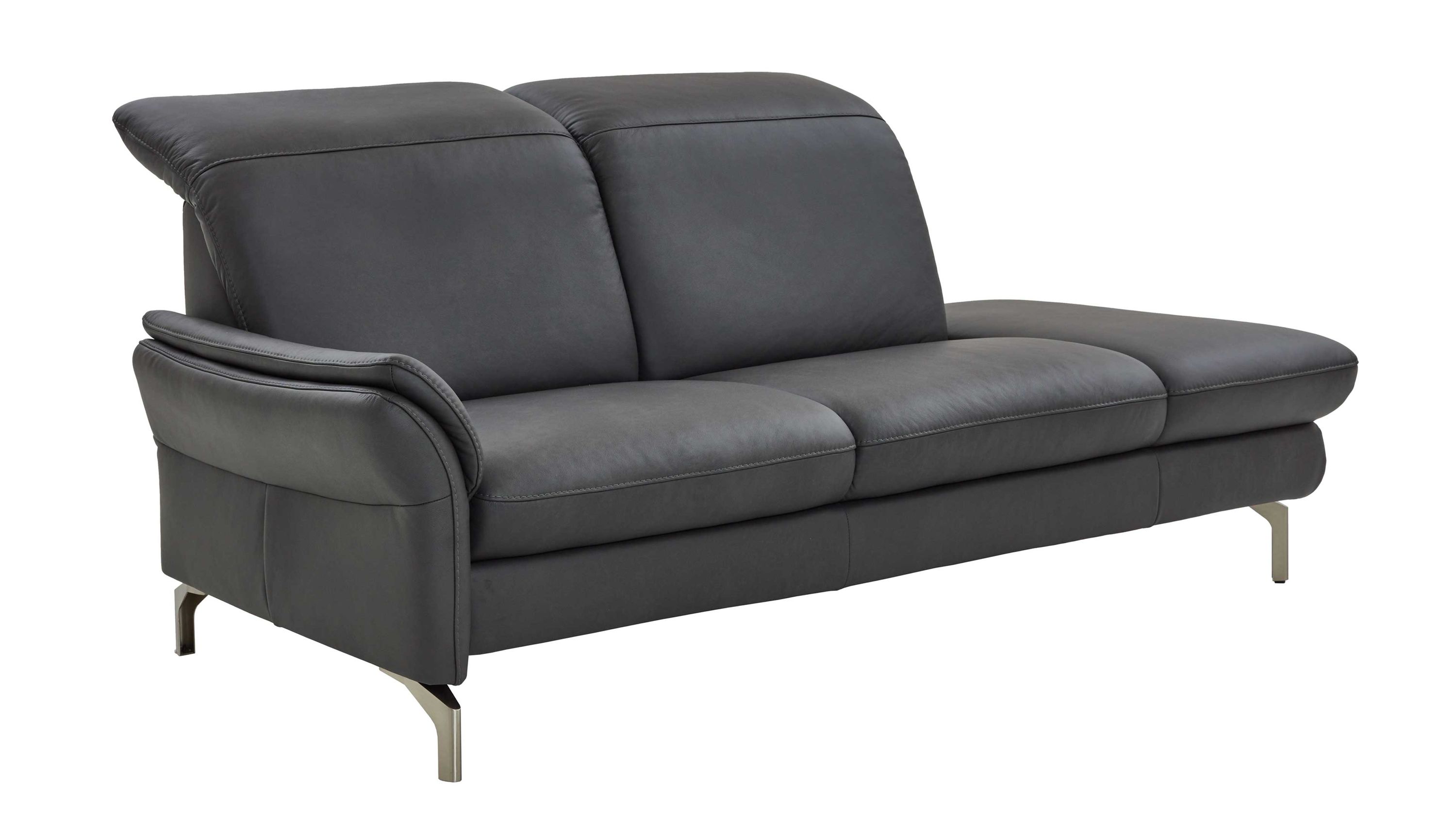 Recamiere in dunkelgrauem Leder mit Metallbeinen Recamiere mit zwei Sitzpolstern und Rückenlehnen in dunkelgrauem Leder mit Metallbeinen