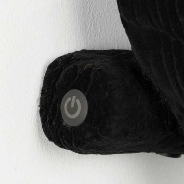 Nahaufnahme des schwarzen Power-Knopfs