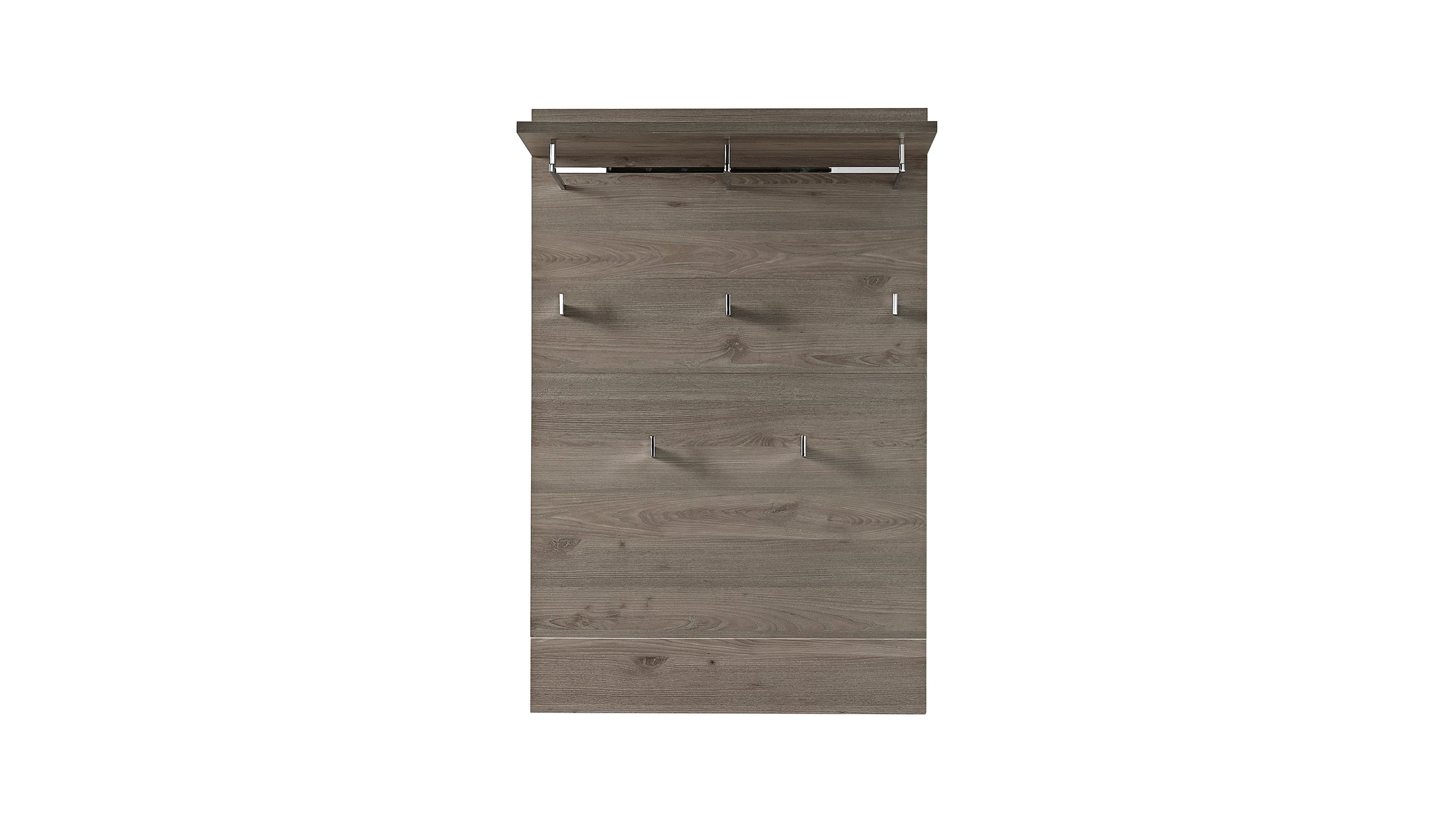 Wandgarderobe mit silbernen Haken und Ablagefläche in silberbeiger Farbe