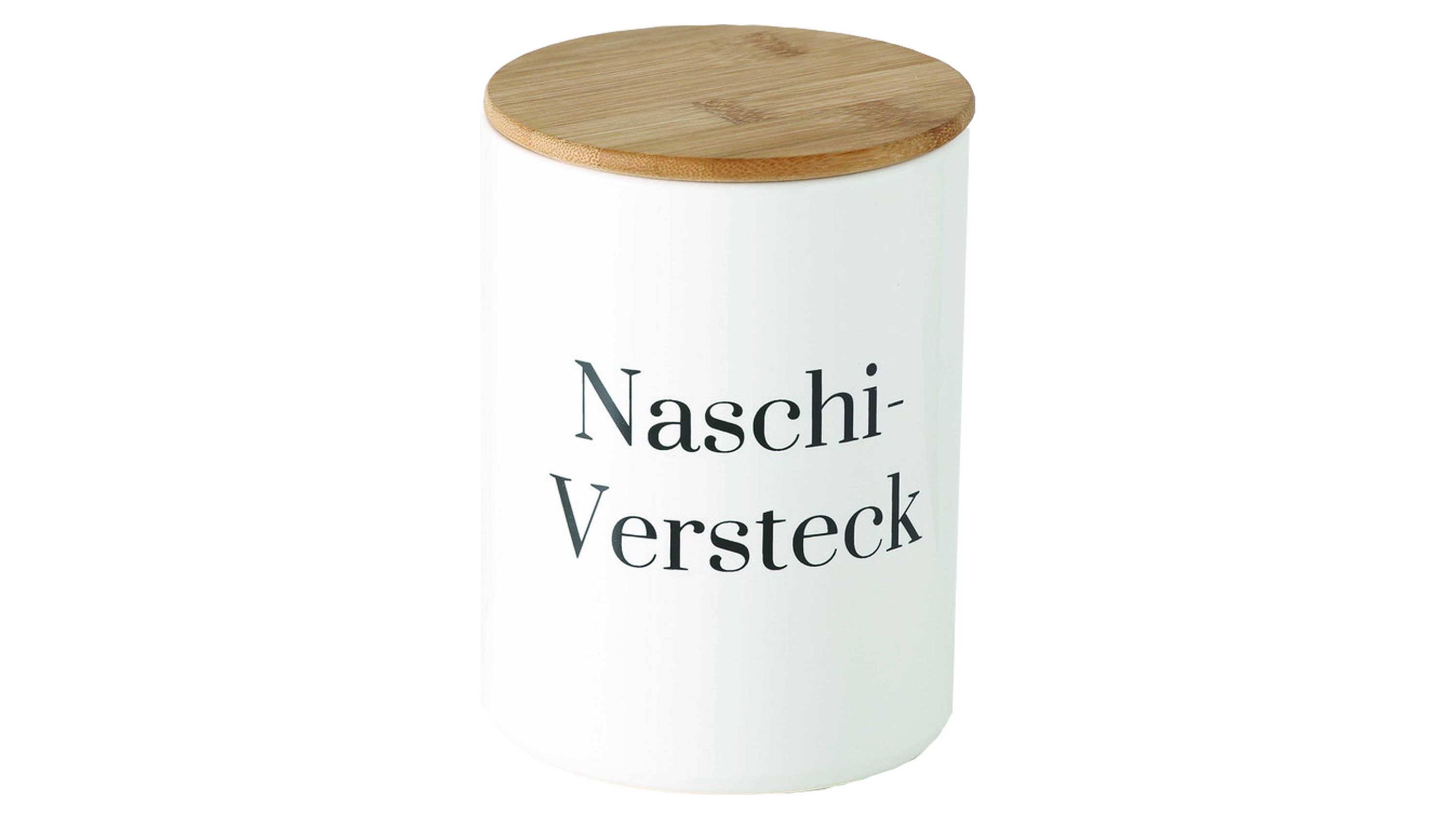 Steingutdose Naschi-Versteck Weiß & Bambus - Höhe ca. 16 cm