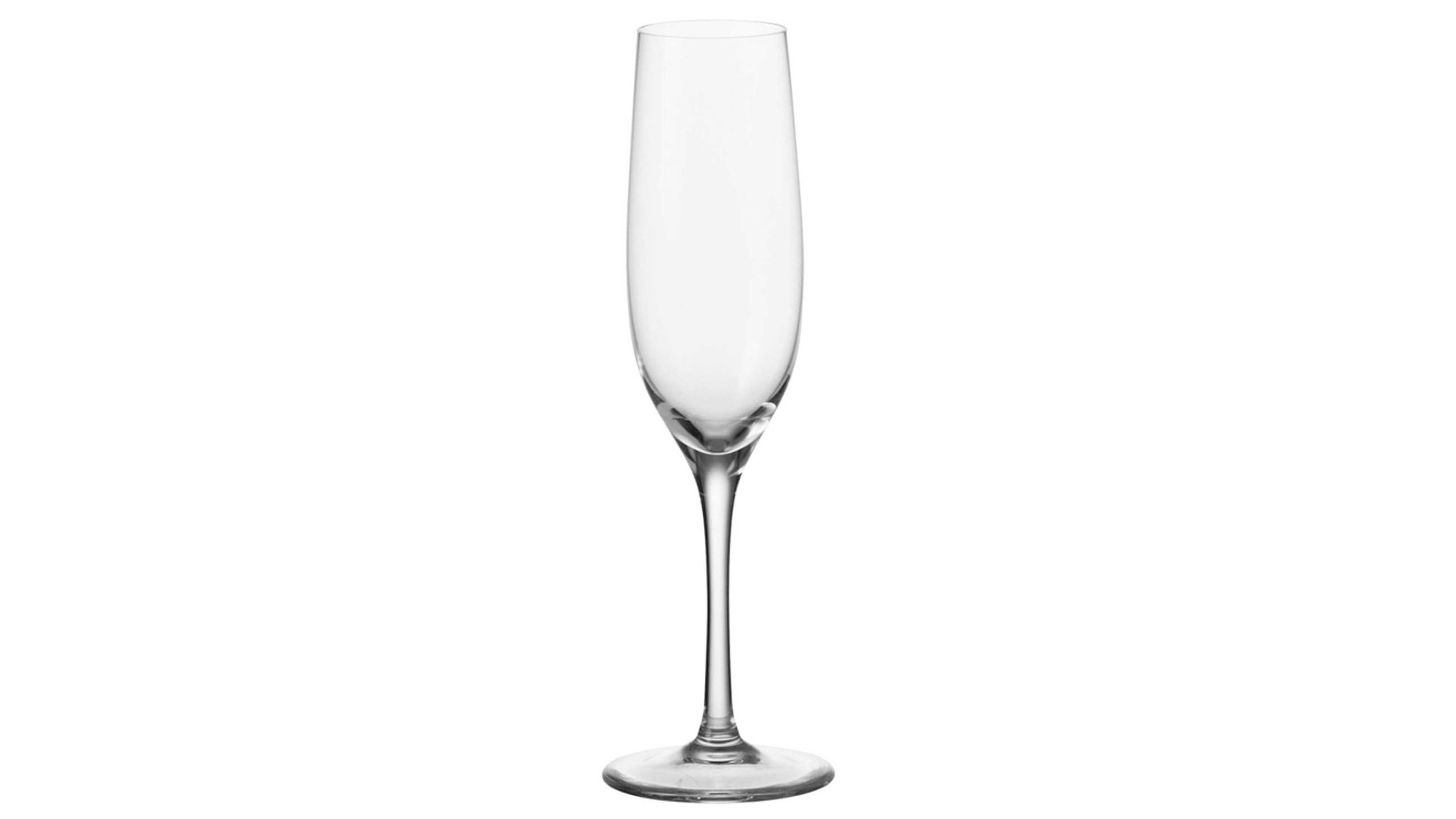 Klares Sektglas mit langem Stiel Klares Sektglas mit schlankem Kelch langem Stiel und rundem Fuß
