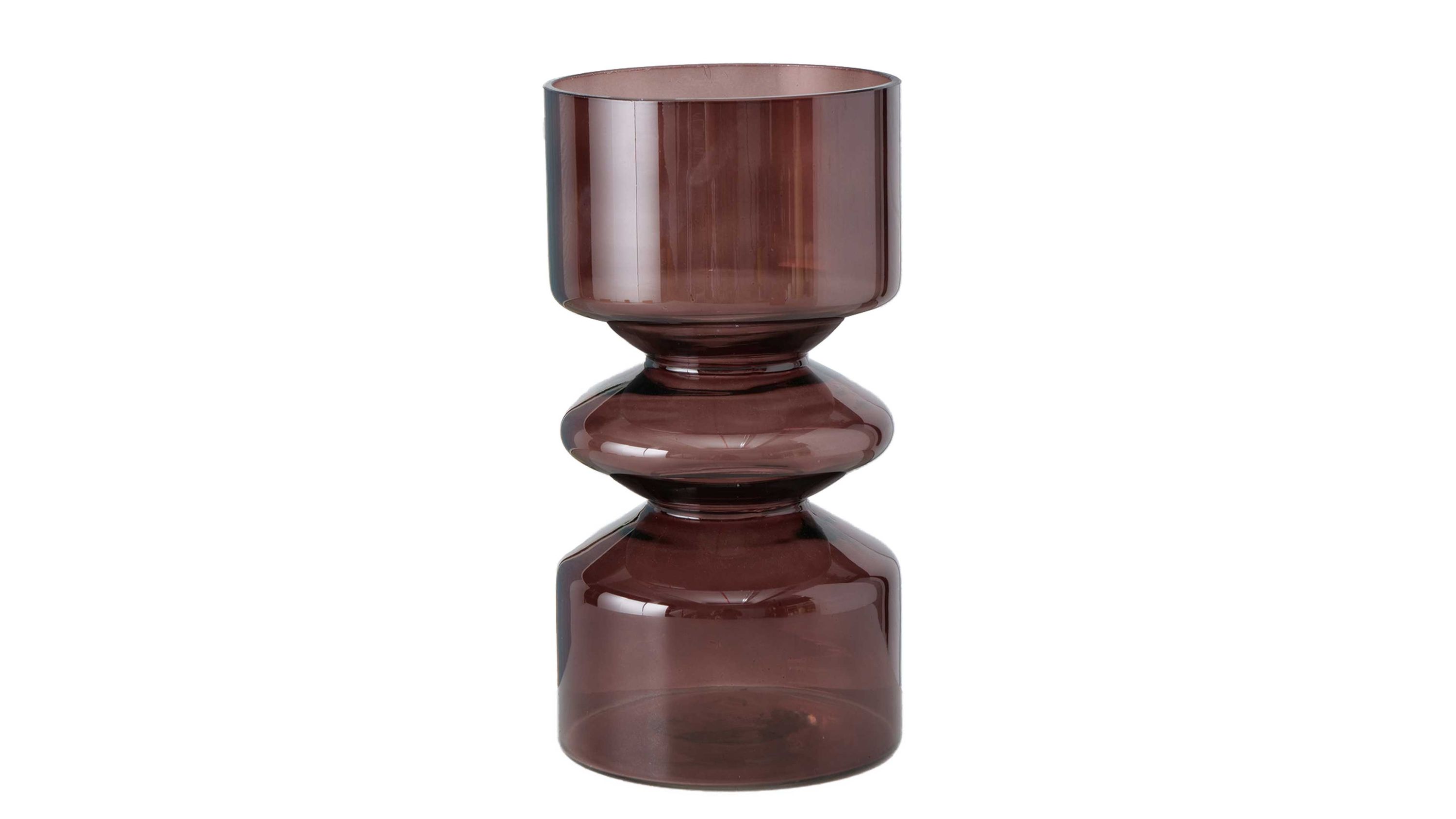 Braune Vase aus lackiertem Glas mit gewölbtem Mittelteil Braune Vase aus lackiertem Glas mit zylindrischer Form und gewölbtem Mittelteil