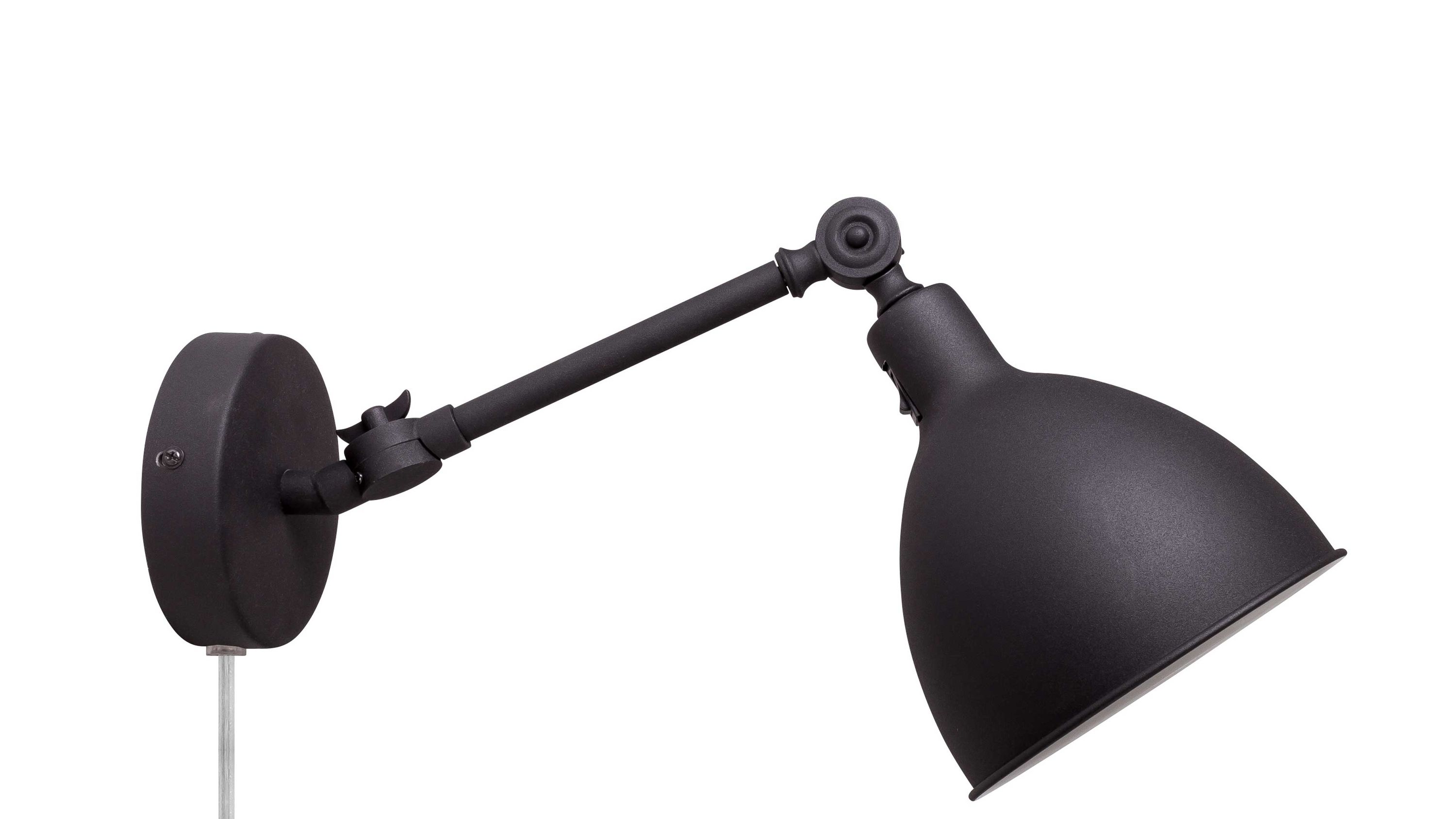Wandleuchte mit verstellbarem Arm in Schwarz Schwarze Wandleuchte mit rundem Wandhalter und verstellbarem Arm
