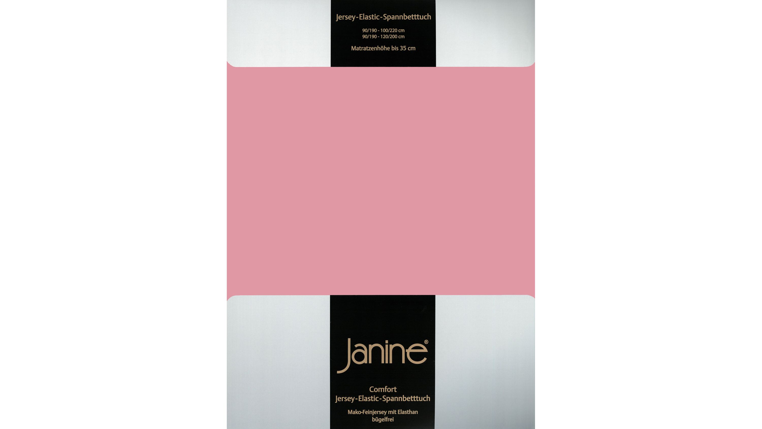 Rosa Spannbettlaken mit elastischem Rand in Verpackung Rosa Jersey-Spannbettlaken mit elastischem Rand in Verpackung mit schwarzem Etikett